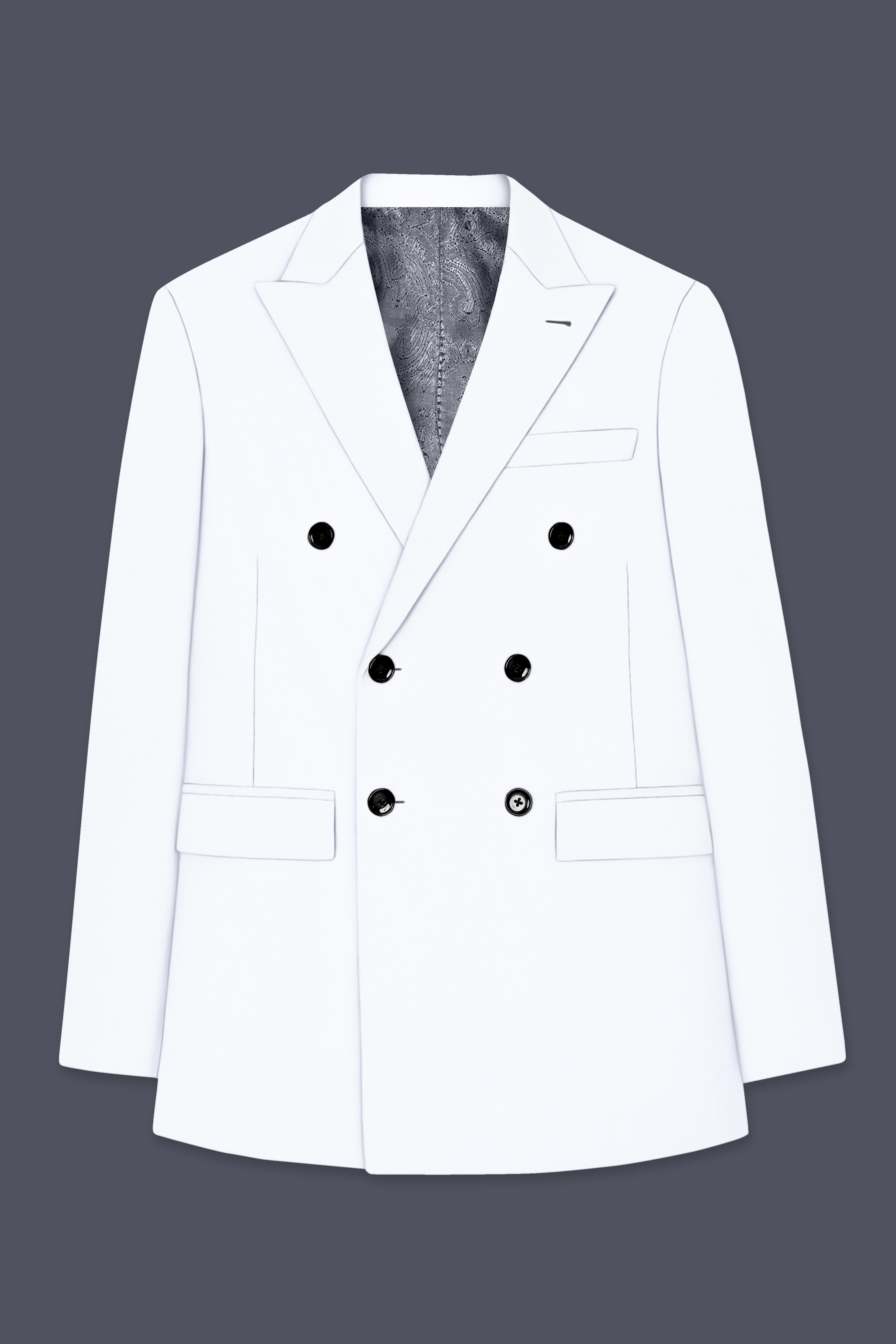 Ivory-Bright White Wool Rich Slight Stretch Double Breasted Blazer