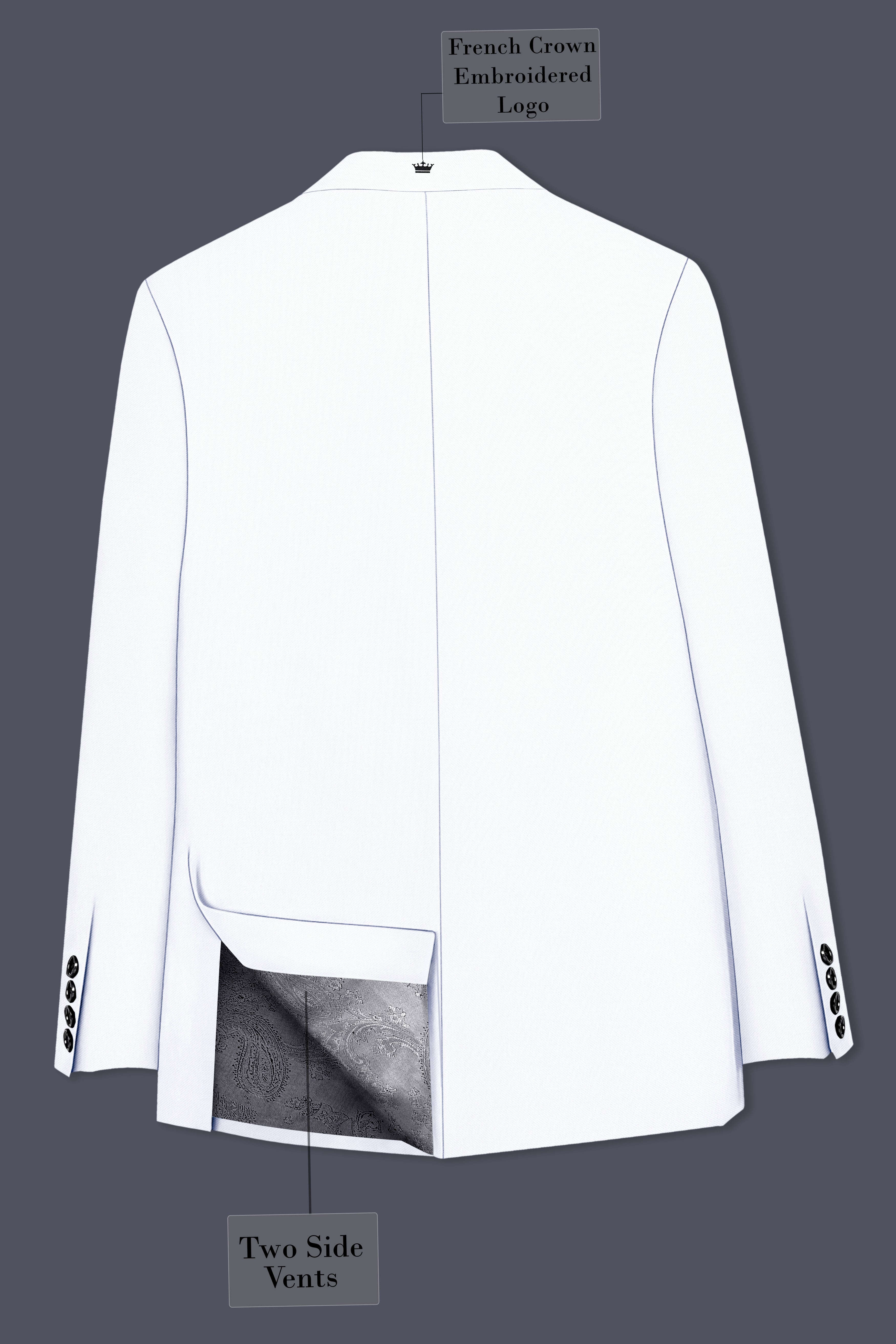 Ivory-Bright White Wool Rich Slight Stretch Double Breasted Blazer