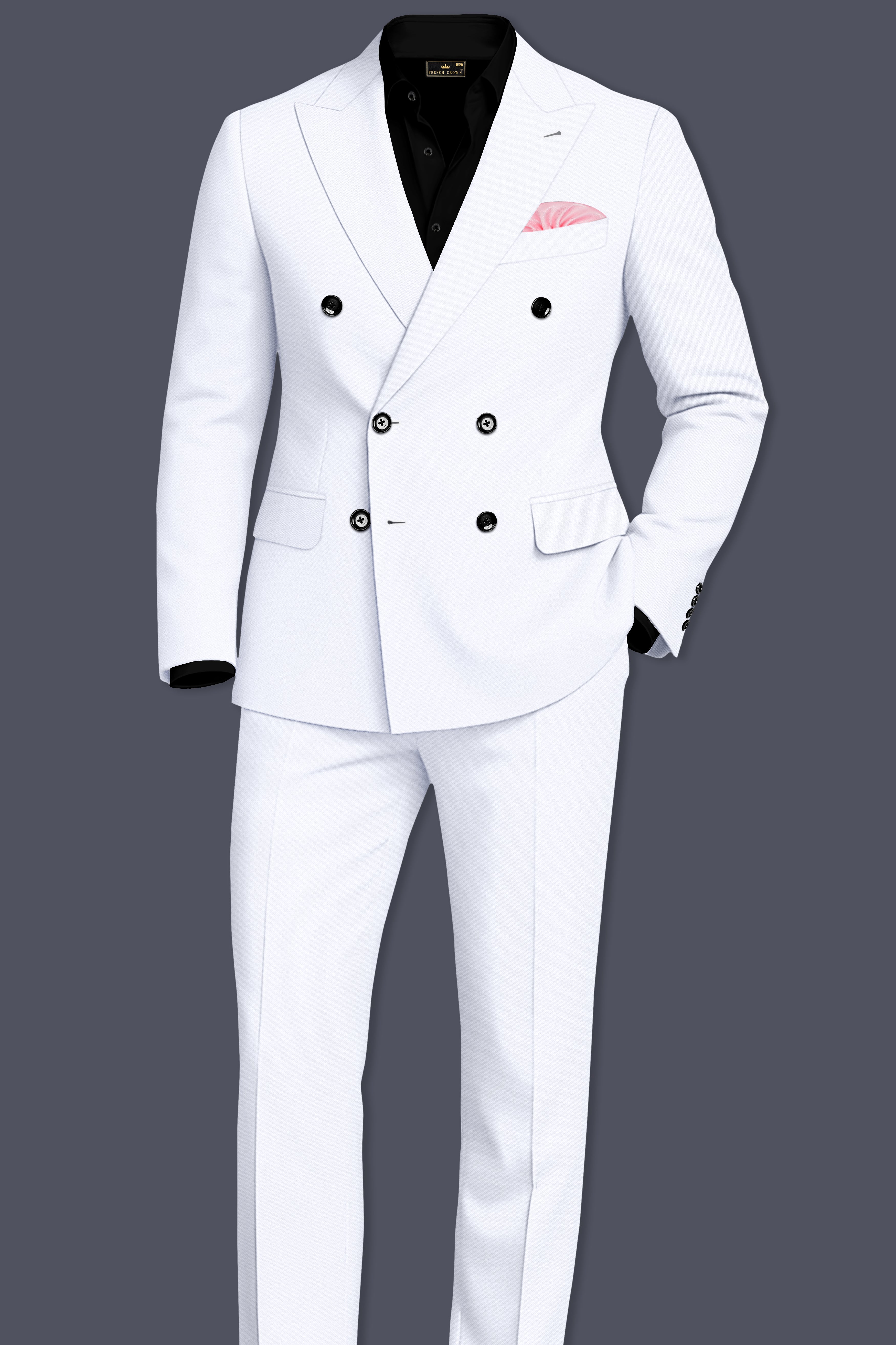 Ivory-Bright White Wool Rich Slight Stretch Double Breasted Blazer