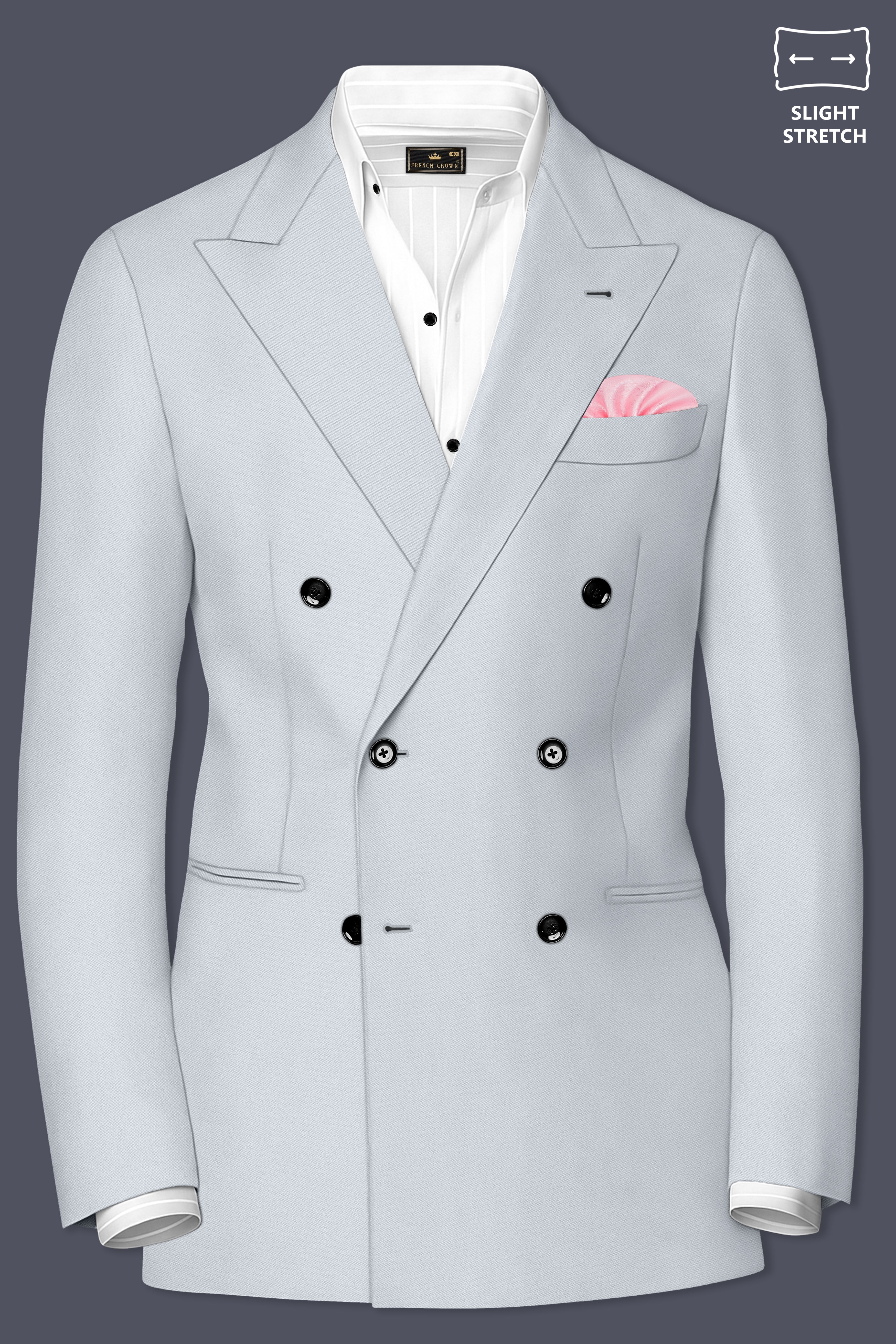 Slate-Mystic Gray Wool Rich Slight Stretch Double Breasted Blazer