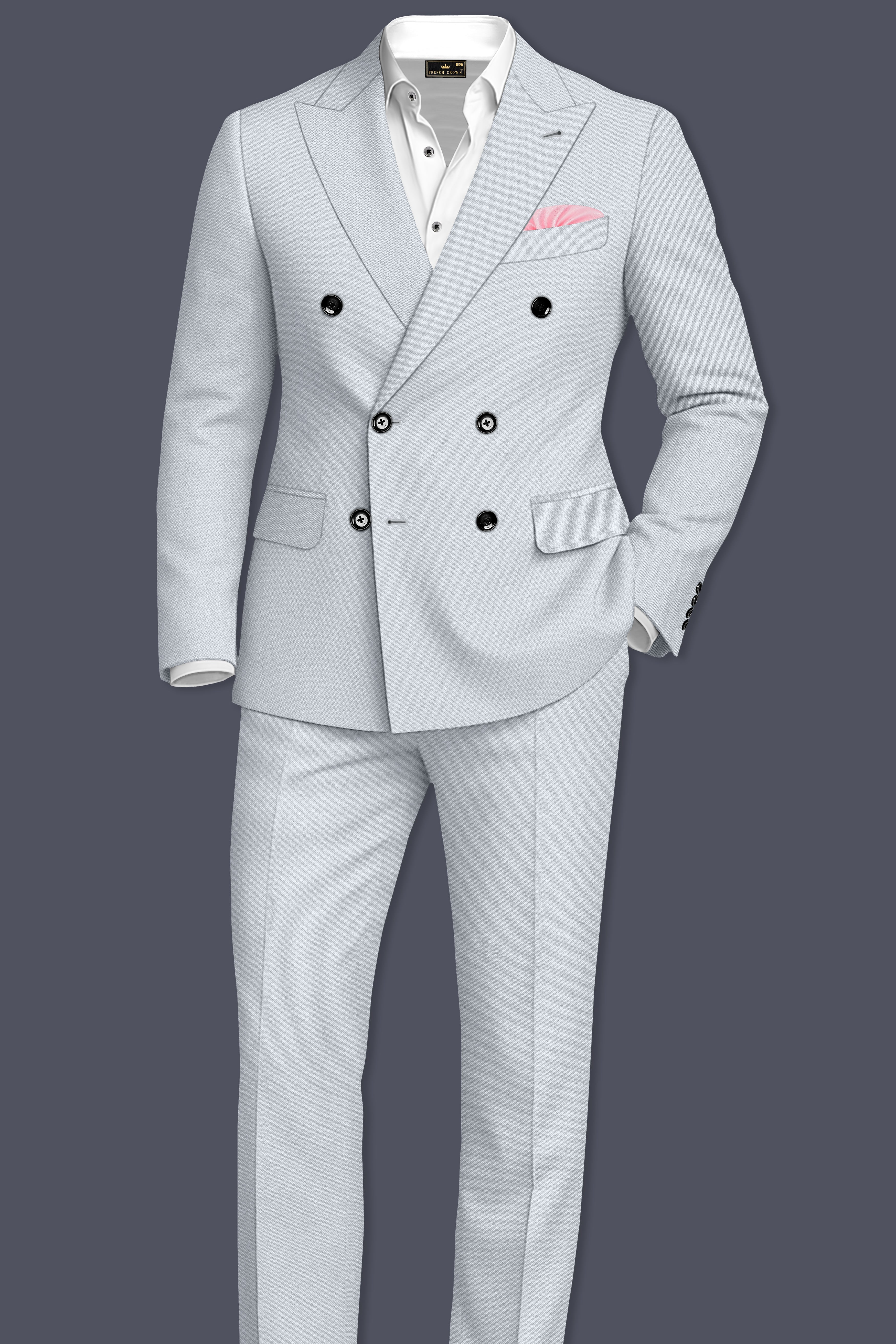 Slate-Mystic Gray Wool Rich Slight Stretch Double Breasted Blazer