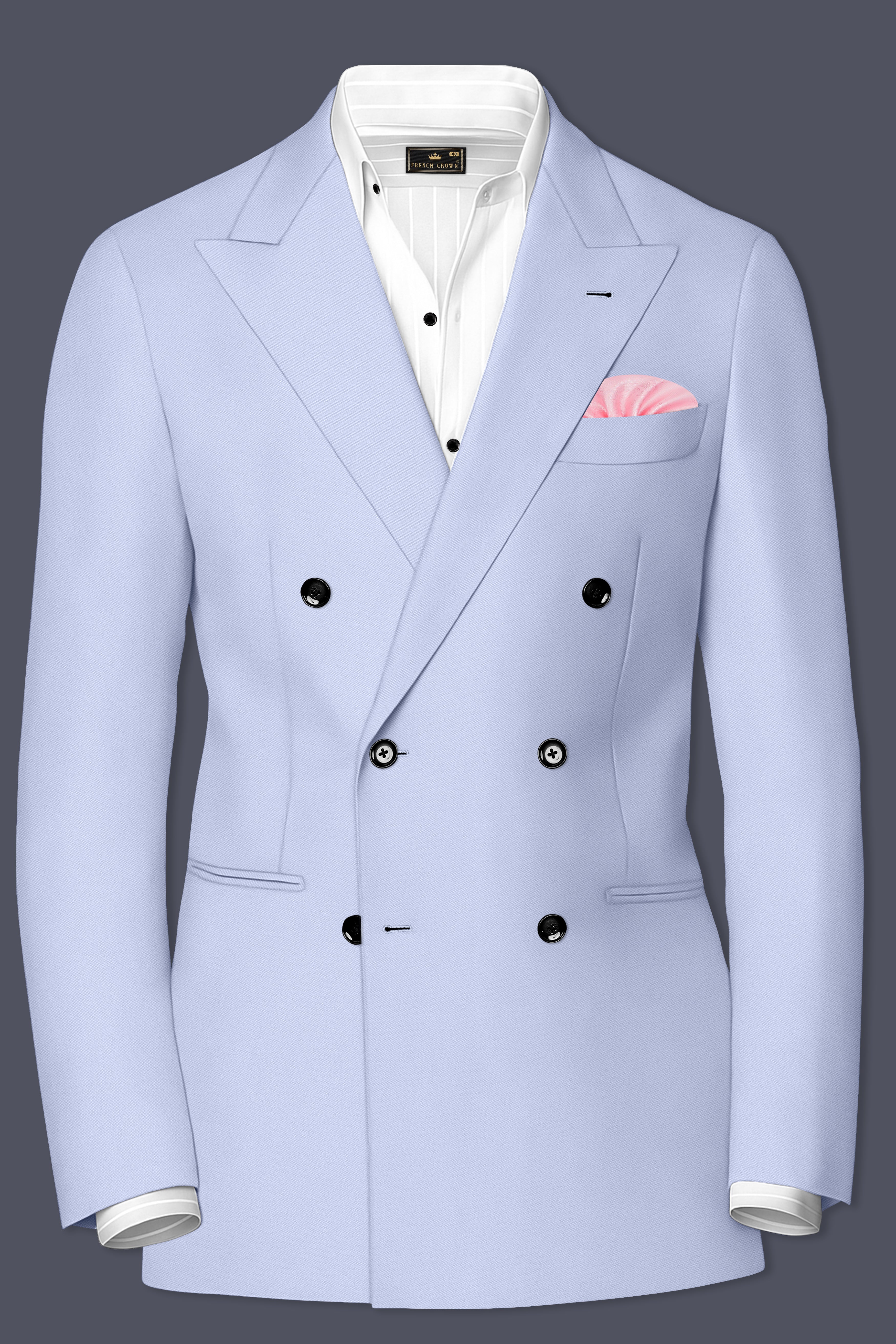 Azure-Periwinkle Blue Wool Rich Slight Stretch Double Breasted Blazer
