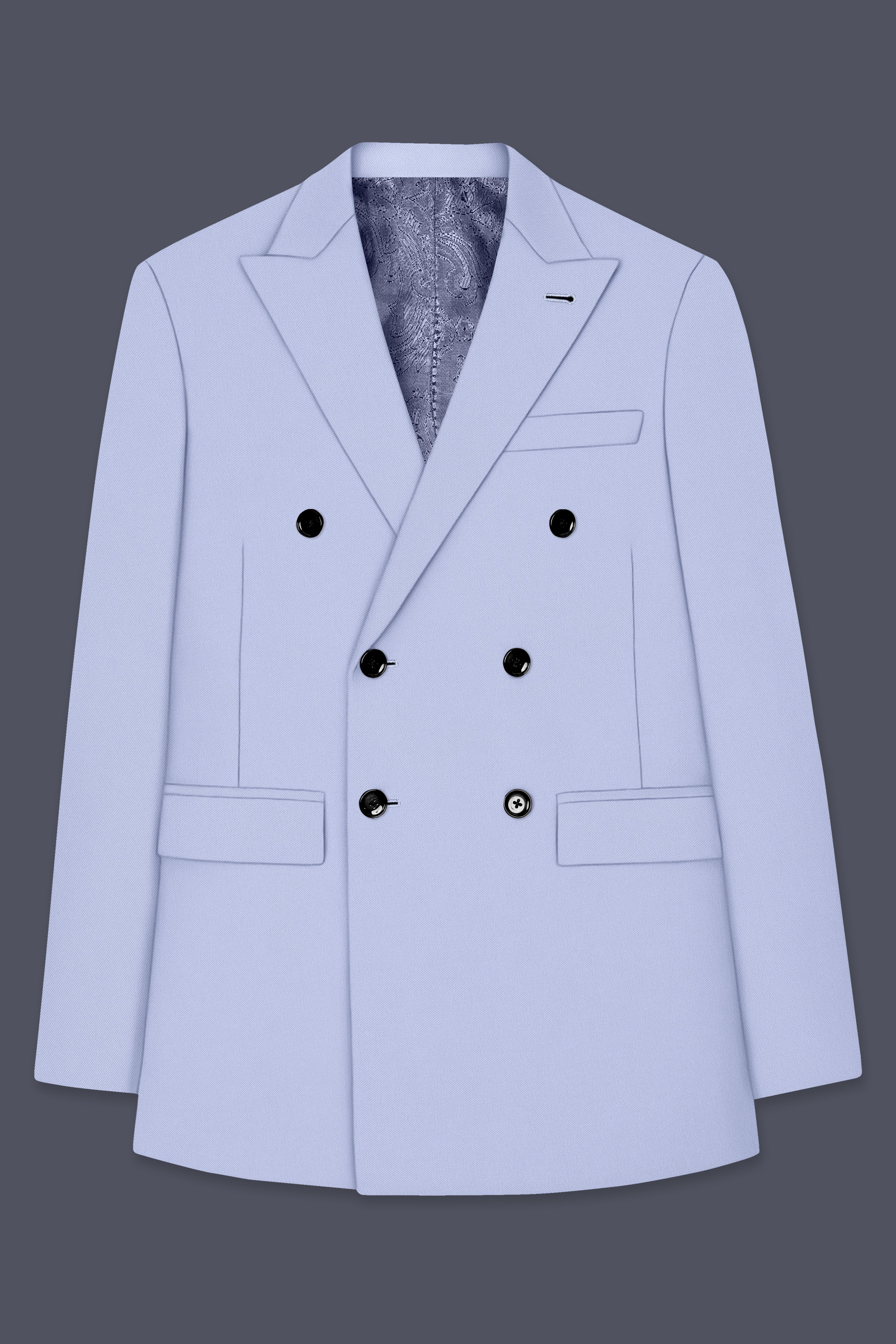 Azure-Periwinkle Blue Wool Rich Slight Stretch Double Breasted Blazer