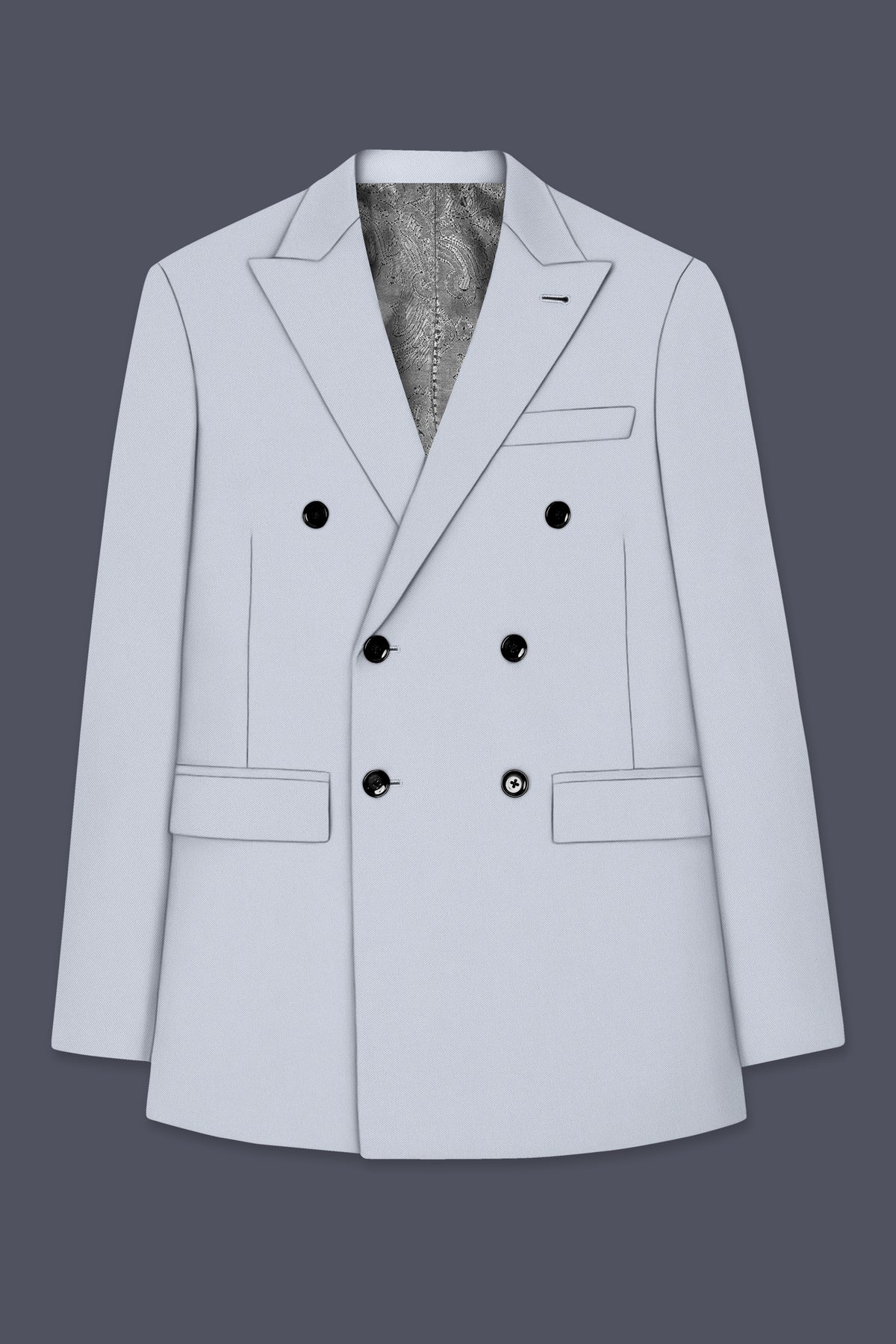 Azure-Periwinkle Gray Wool Rich Slight Stretch Double Breasted Blazer