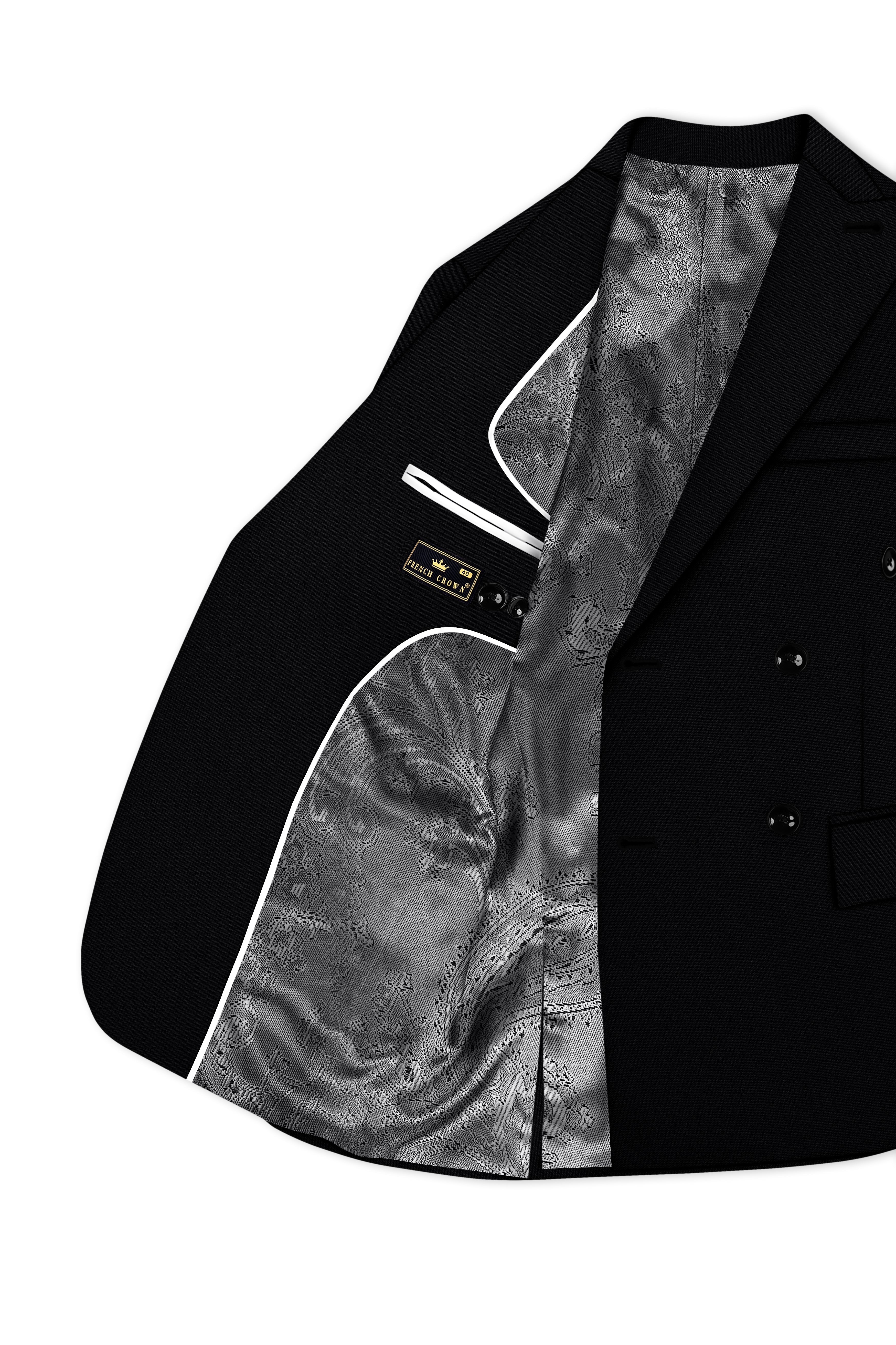 Noir-Jade Black Wool Rich Slight Stretch Double Breasted Blazer