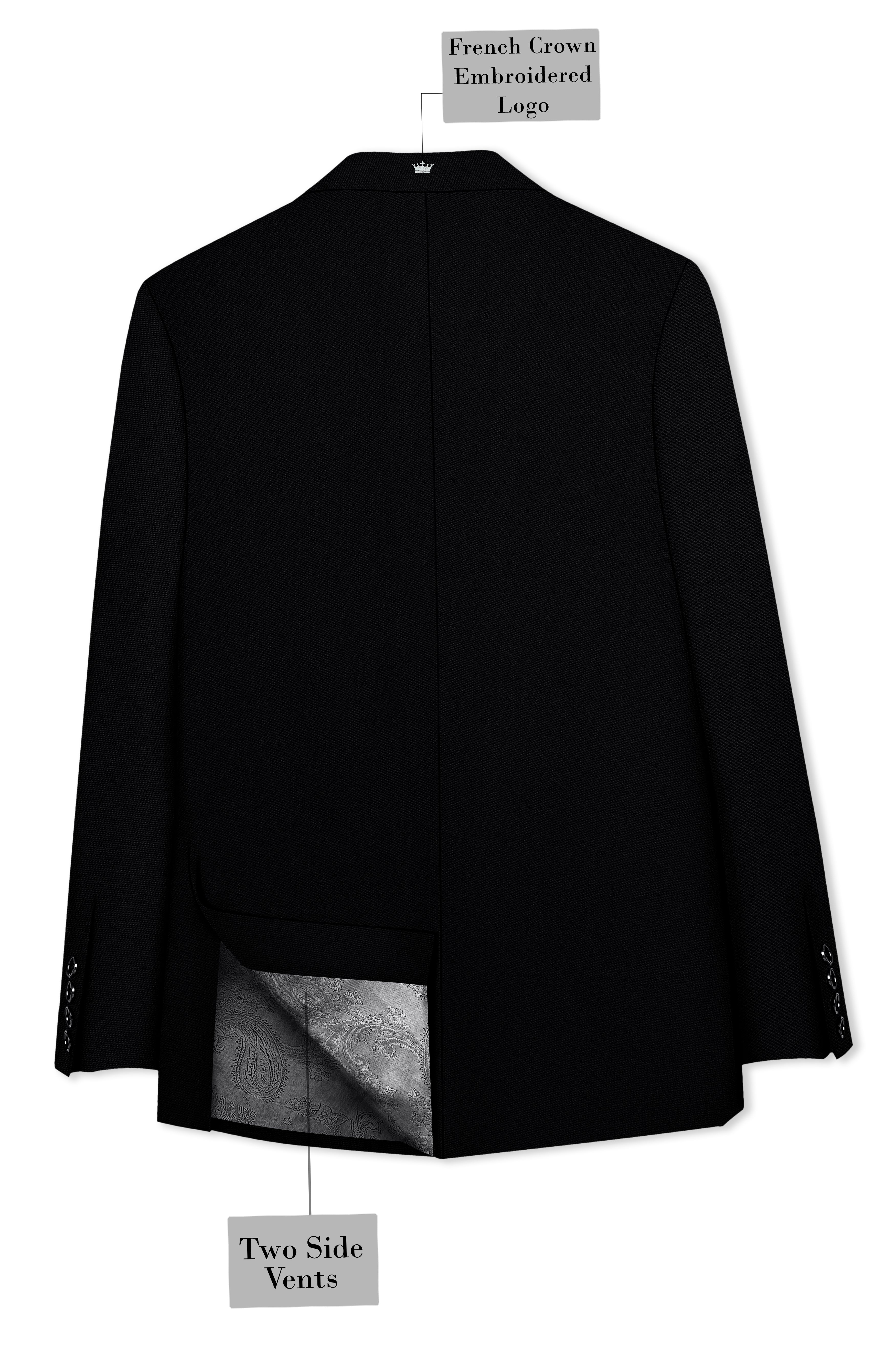 Noir-Jade Black Wool Rich Slight Stretch Double Breasted Blazer