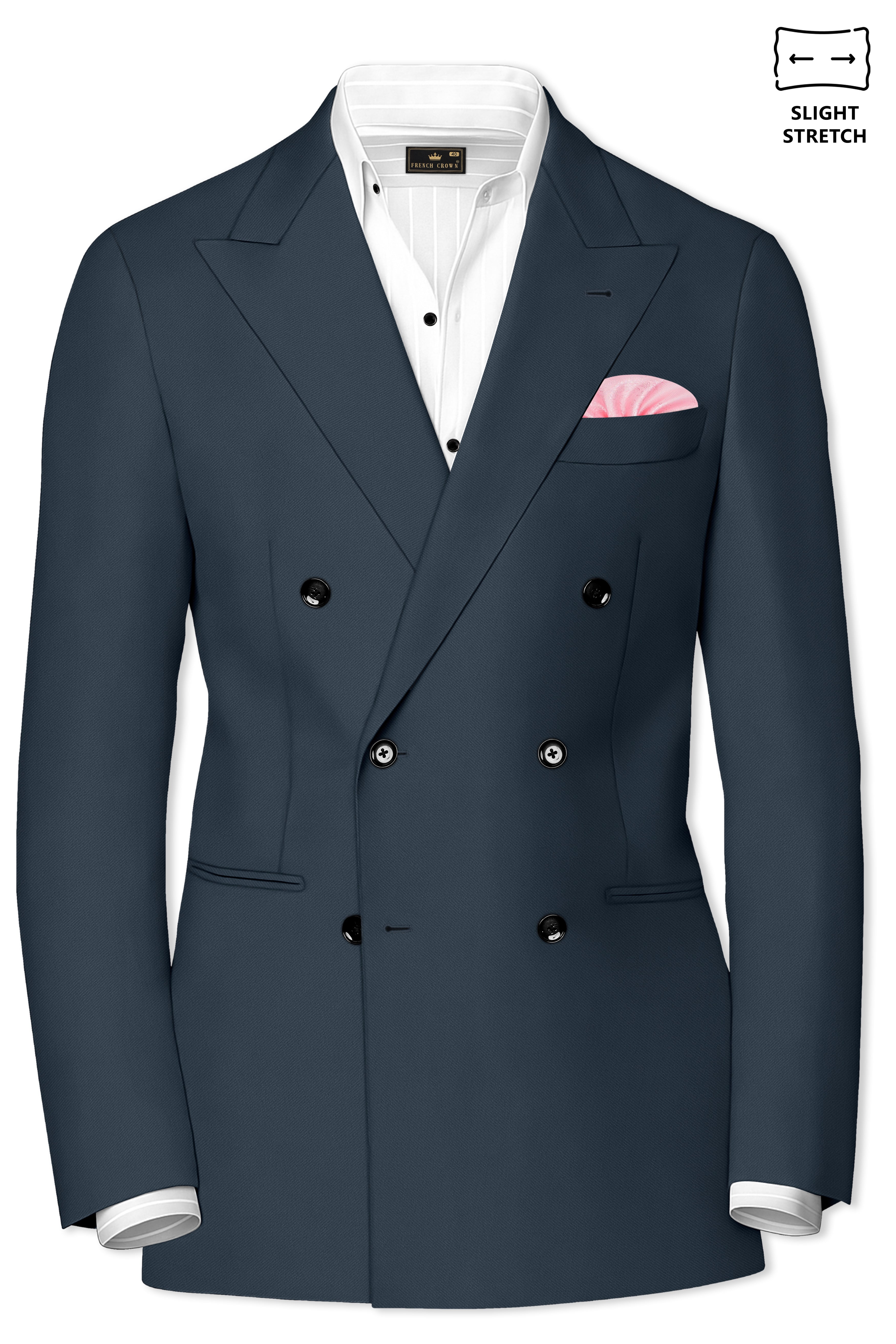 Titan-Shark Gray Wool Rich Slight Stretch Double Breasted Blazer