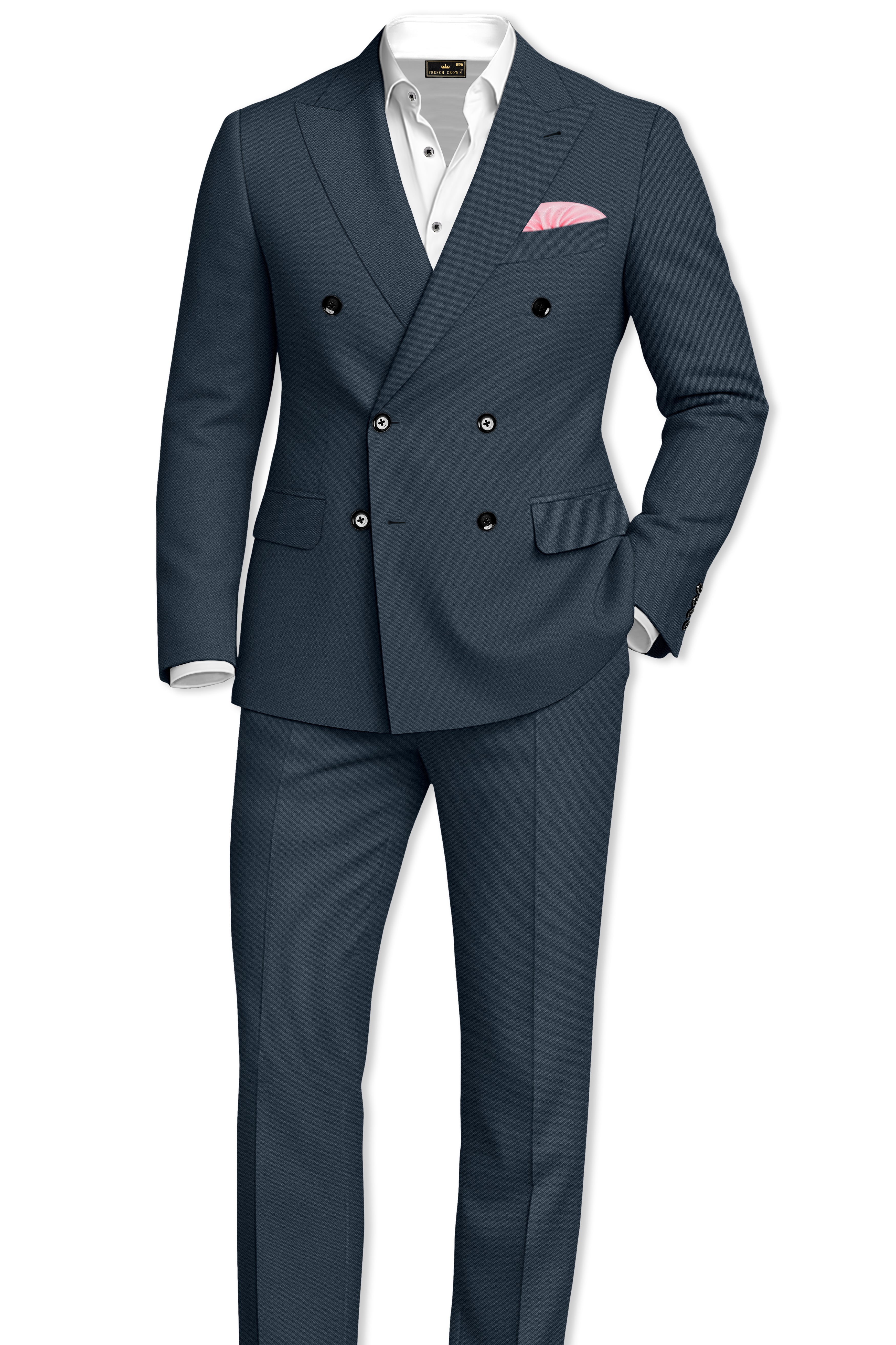 Titan-Shark Gray Wool Rich Slight Stretch Double Breasted Blazer