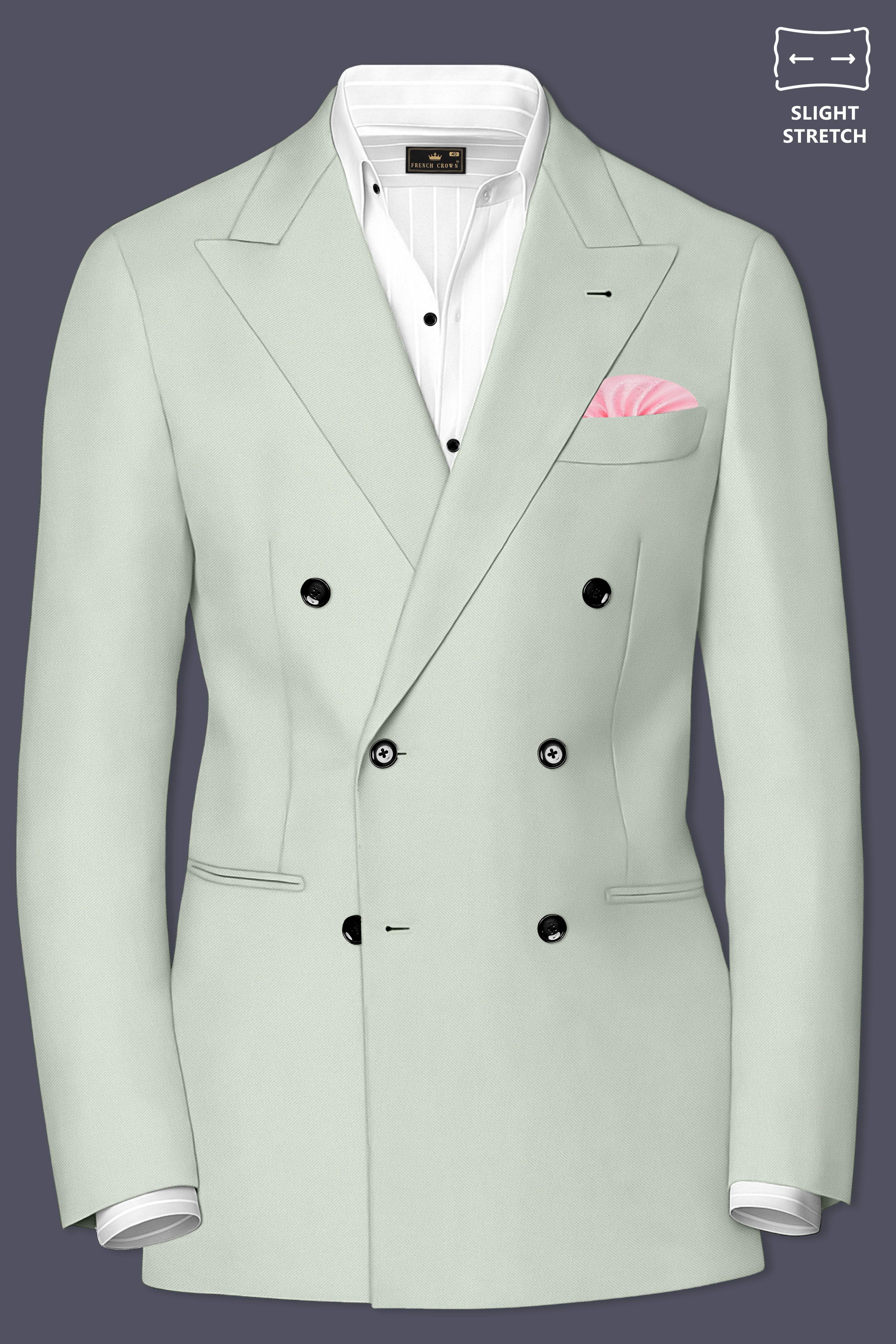 Ascend-Tasman Green Wool Rich Slight Stretch Double Breasted Blazer
