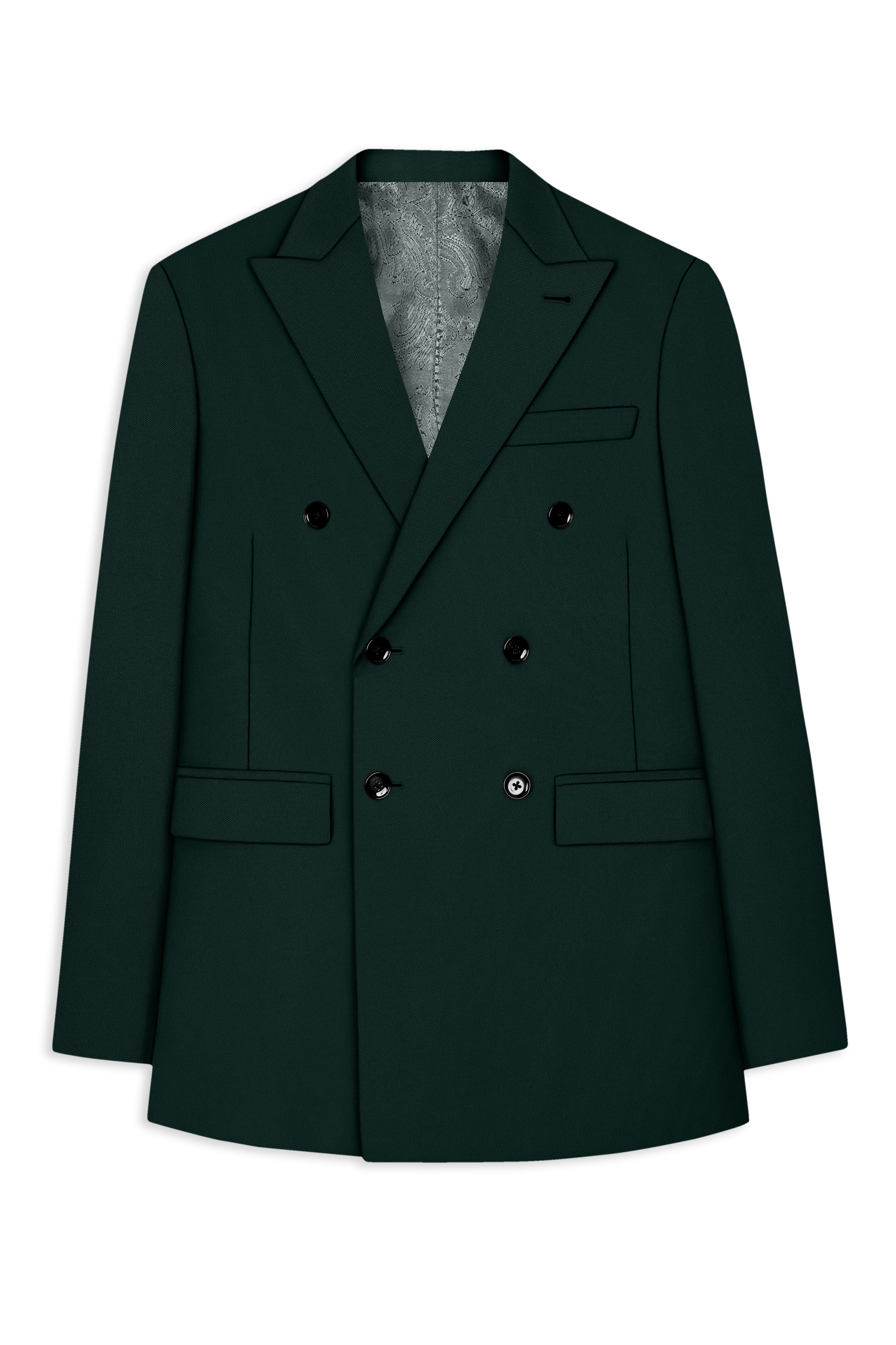 Lustre-Emerald Green Wool Rich Slight Stretch Double Breasted Blazer