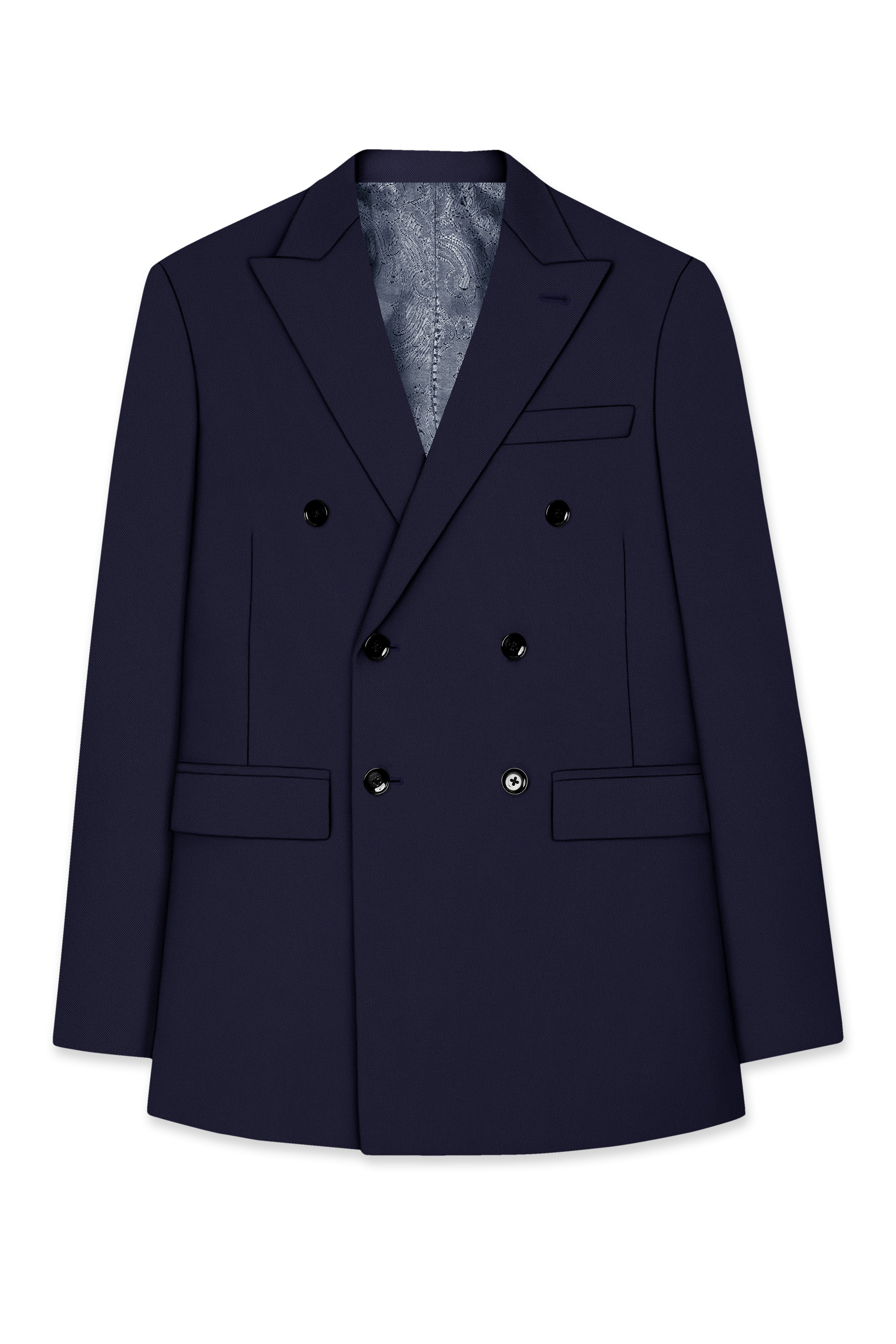 Azure-Baltic Sea Blue Wool Rich Slight Stretch Double Breasted Blazer