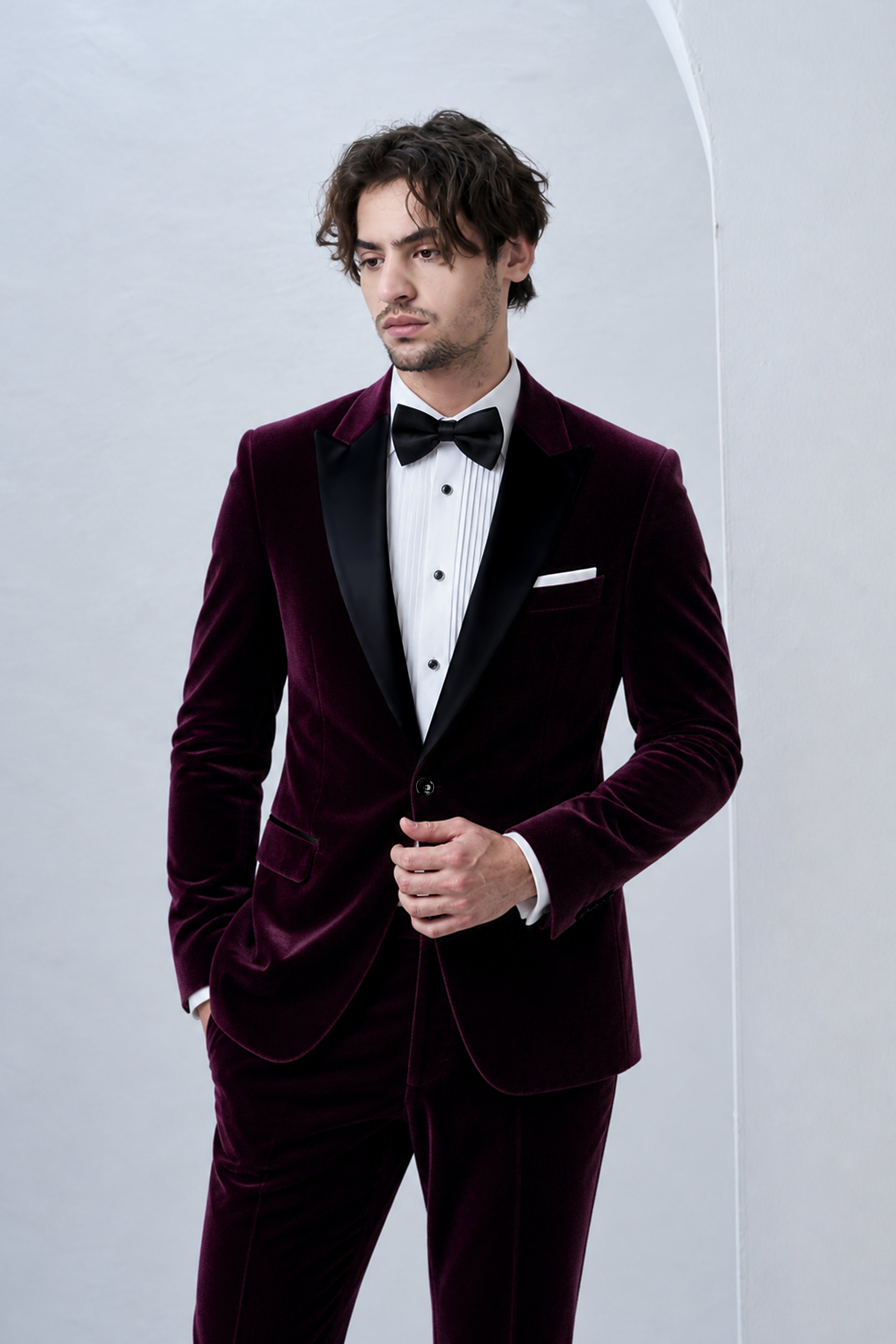 Regalis-Asphalt Purple Velvet Peak Lapel Tuxedo Blazer