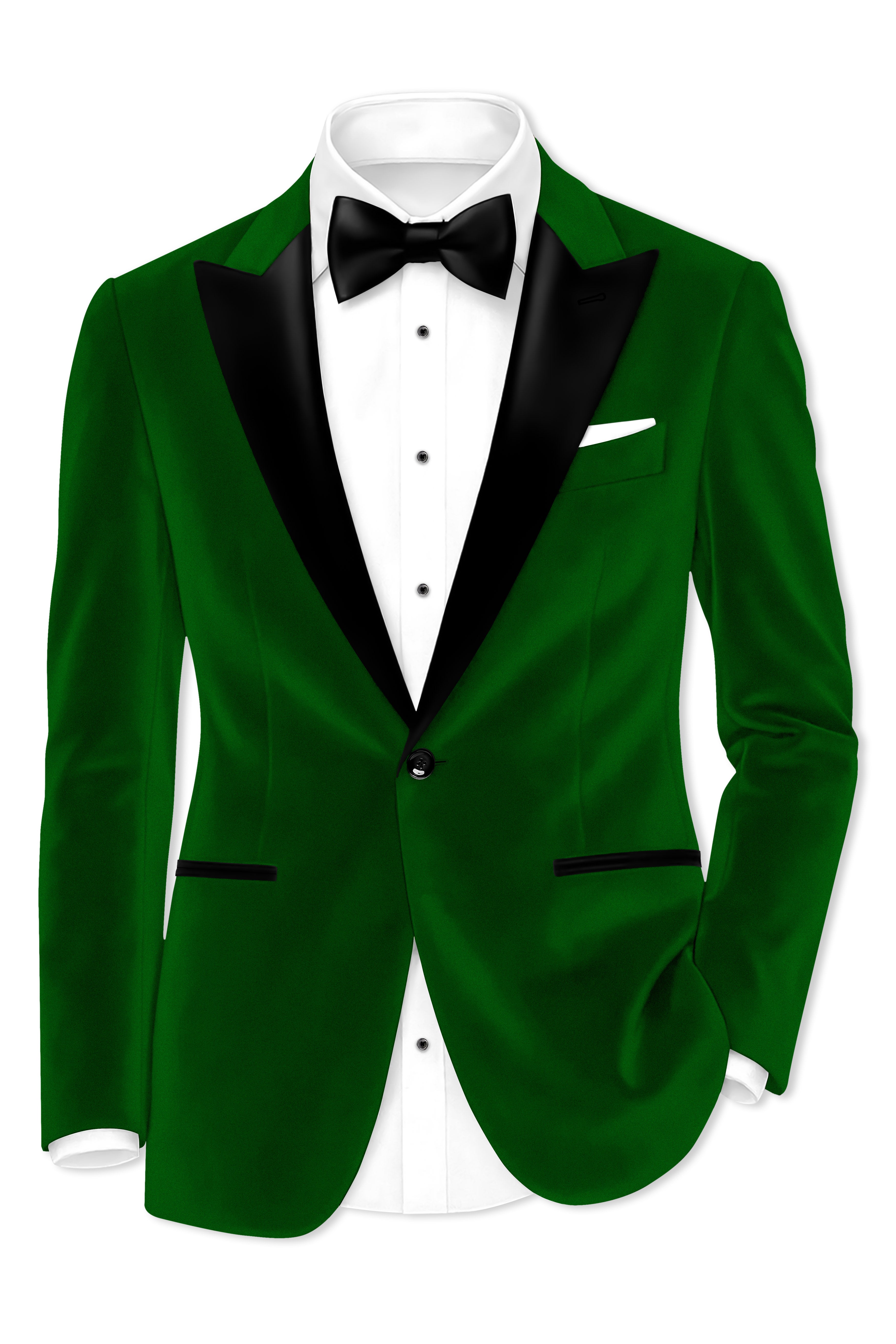 Viridian-Hunter Green Velvet Peak Lapel Tuxedo Blazer