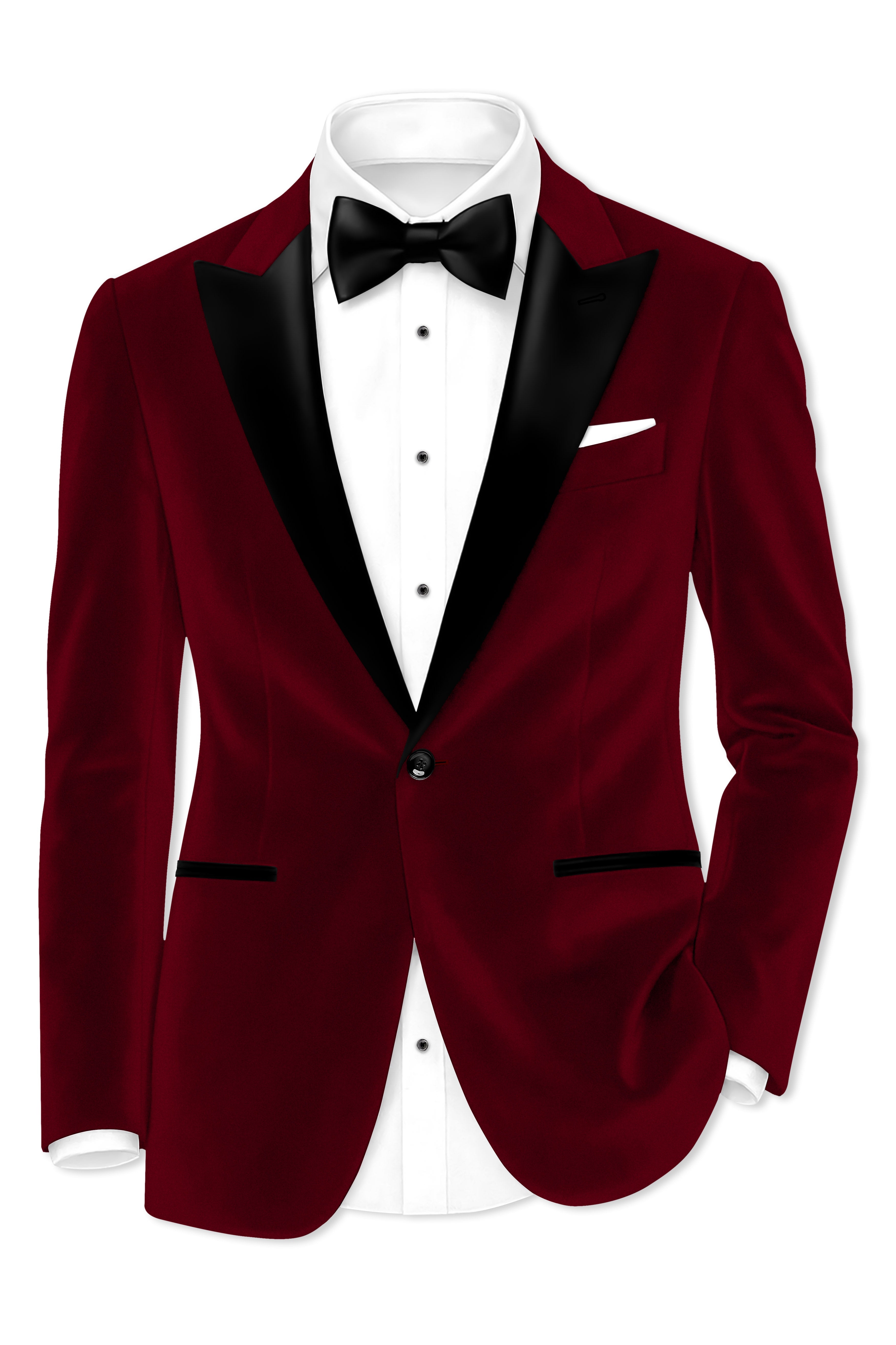 Crimsone-Temptress Red Velvet Peak Lapel Tuxedo Blazer