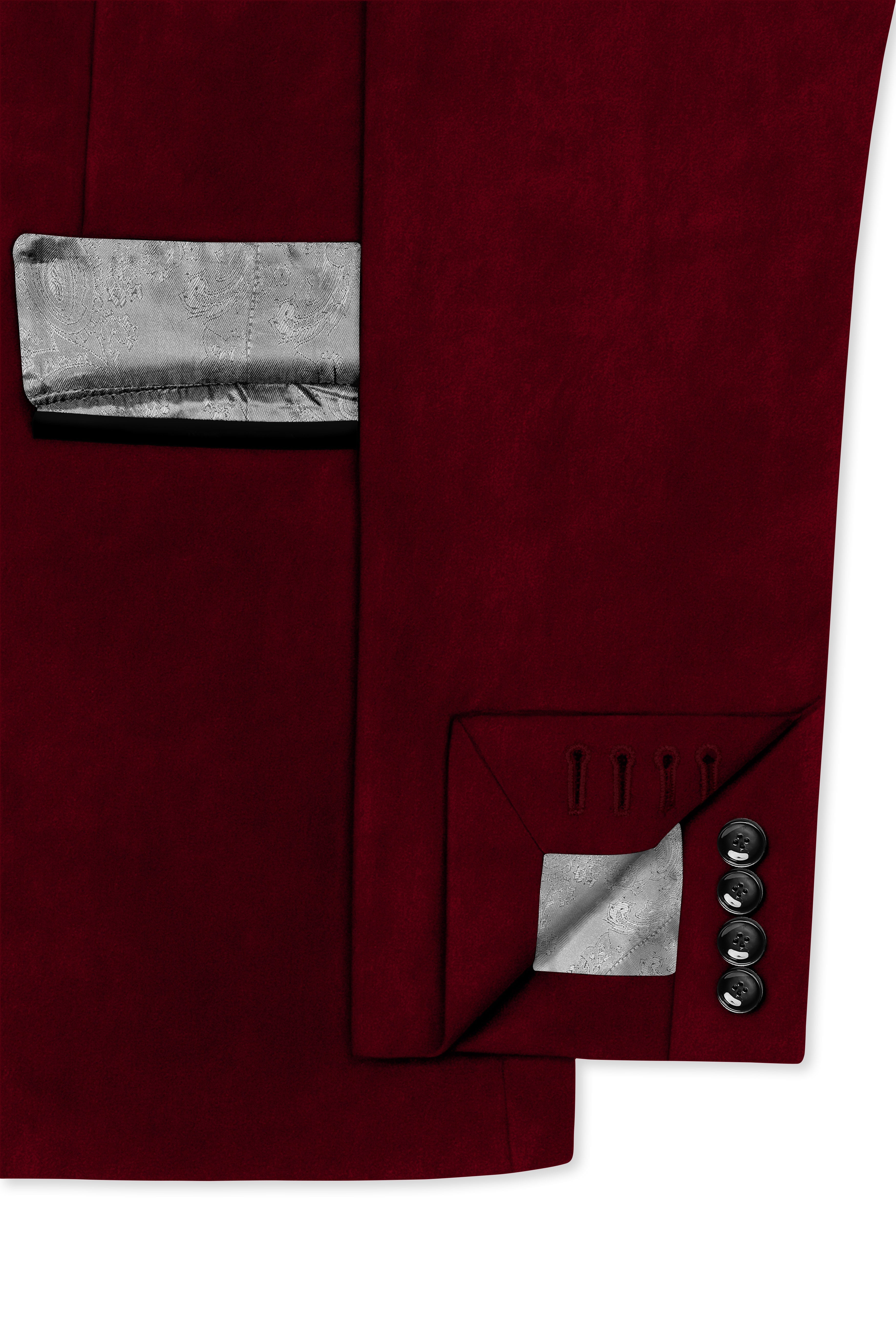 Crimsone-Temptress Red Velvet Peak Lapel Tuxedo Blazer