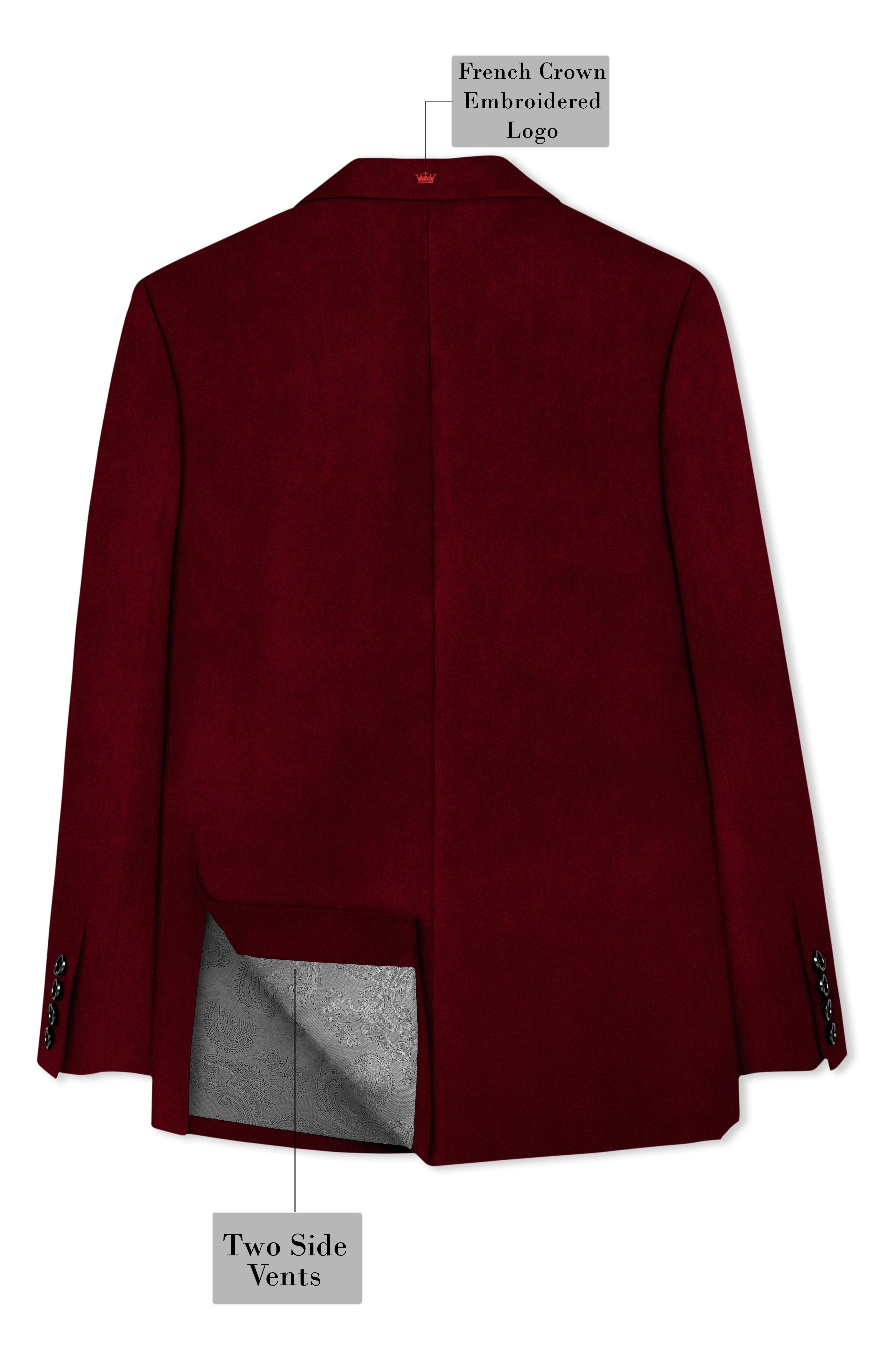 Crimsone-Temptress Red Velvet Peak Lapel Tuxedo Blazer