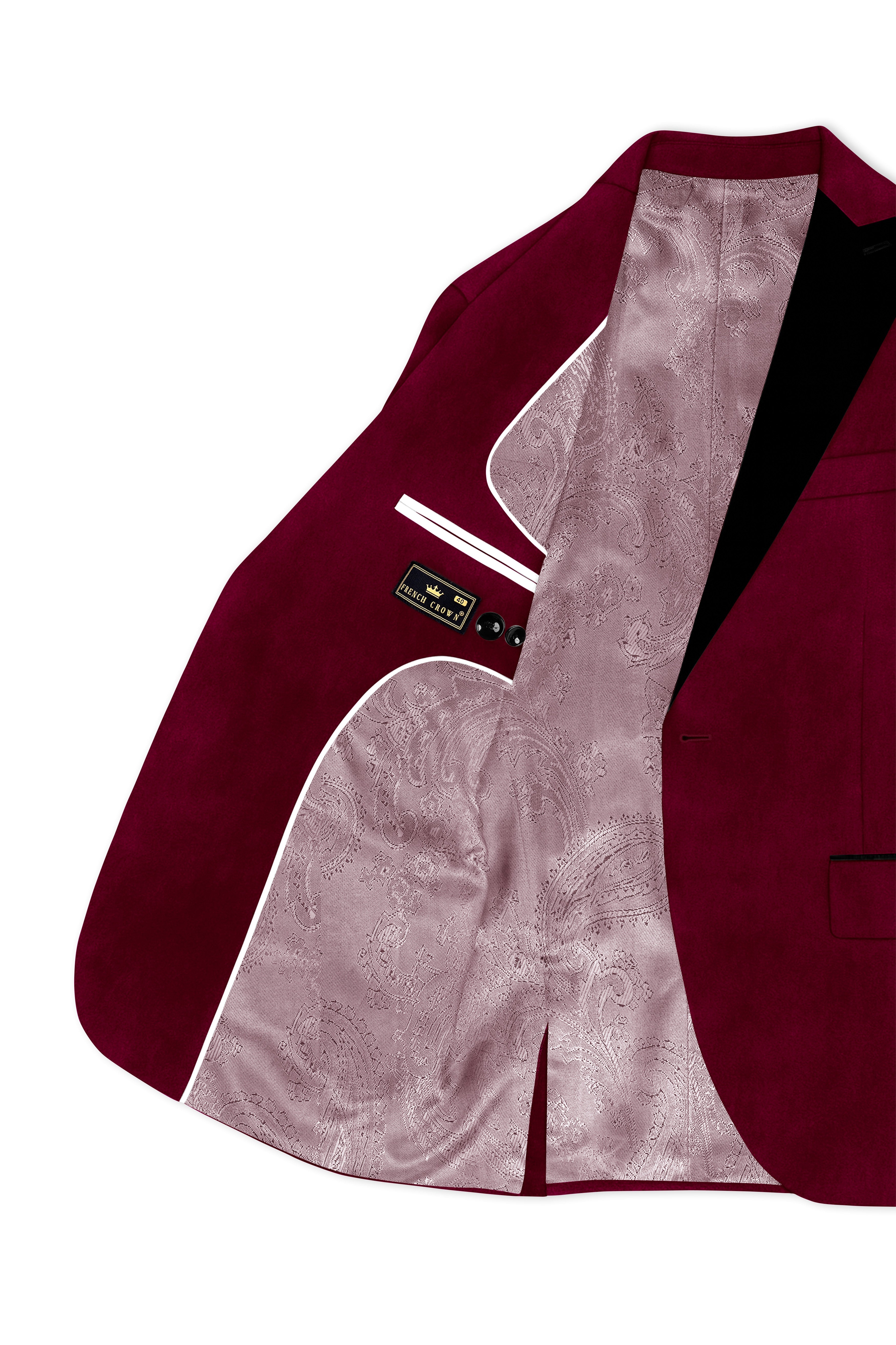 Amour-Scarlet Pink Velvet Peak Lapel Tuxedo Blazer