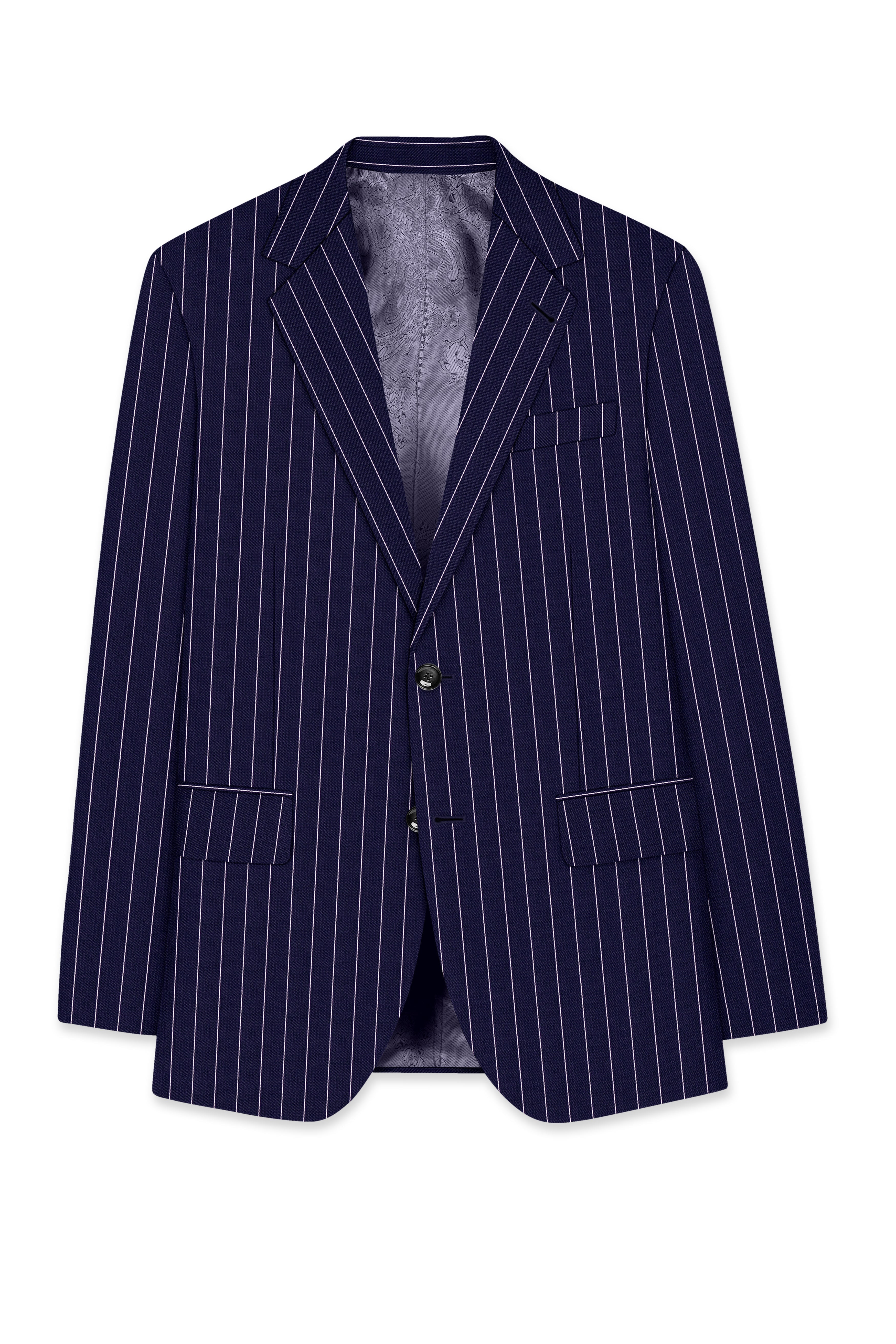 Ascot-Berry Blue And Bright White Chalk Striped Wool Rich Slight Stretch Single Breasted Blazer