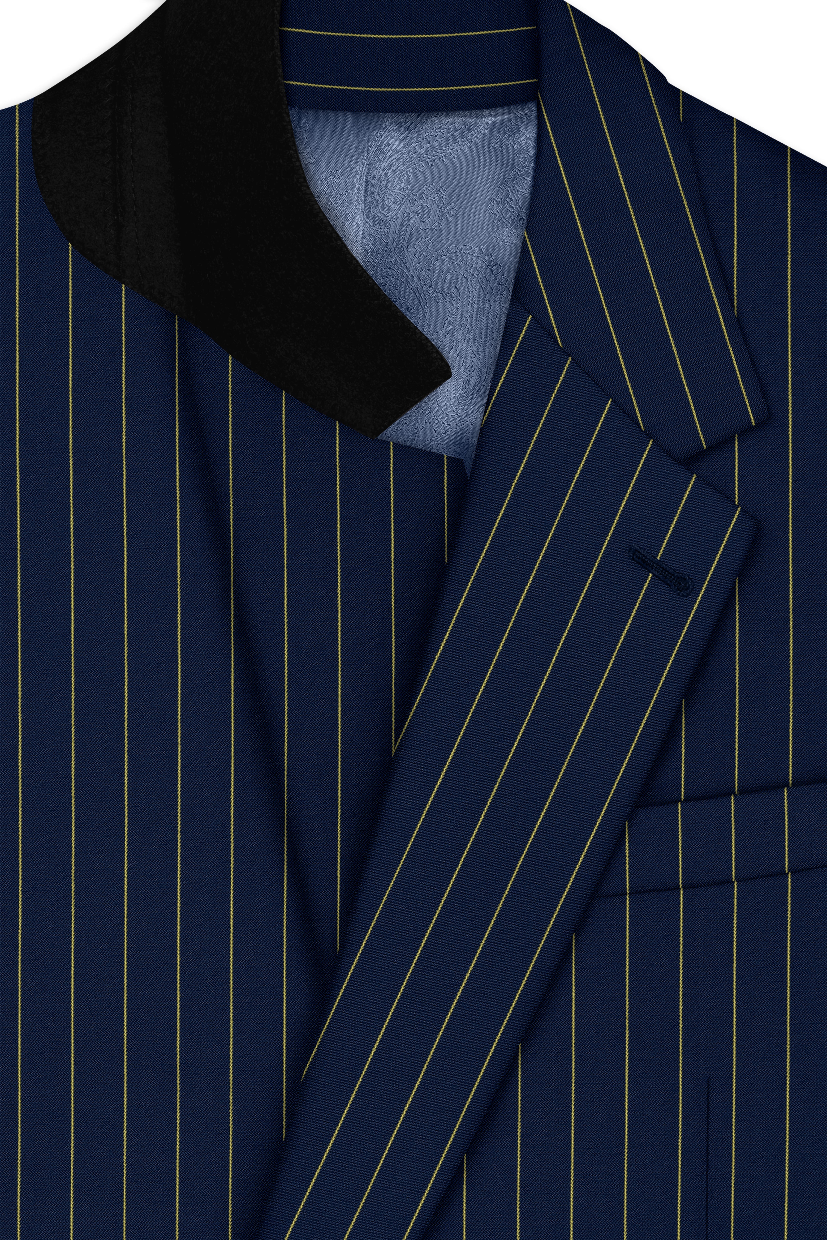 Aurum-Midnight Blue And Harvest Yellow Chalk Striped Wool Rich Slight Stretch Single Breasted Blazer
