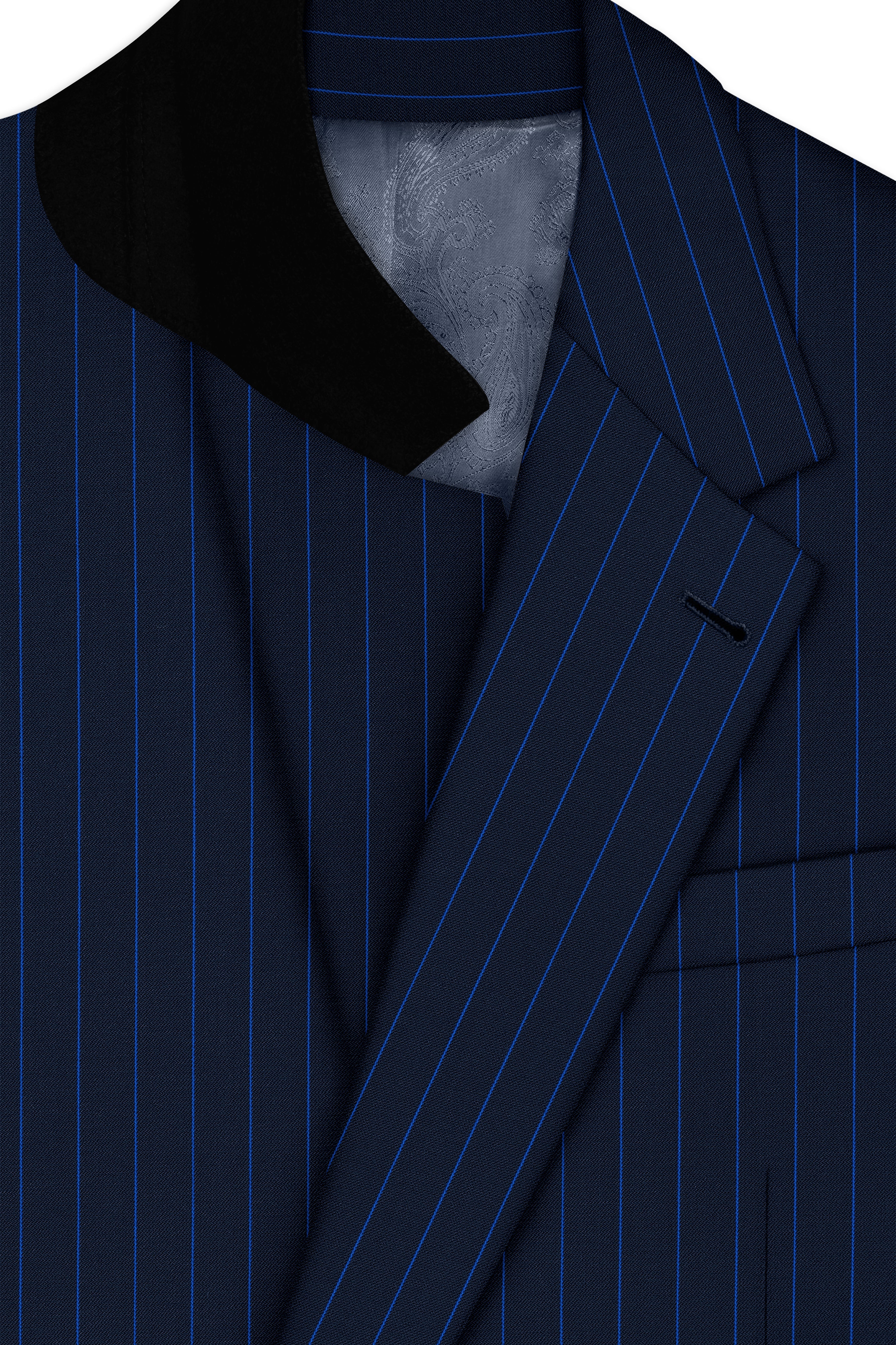 Strivon-Tealish Blue Chalk Striped Wool Rich Slight Stretch Single Breasted Blazer