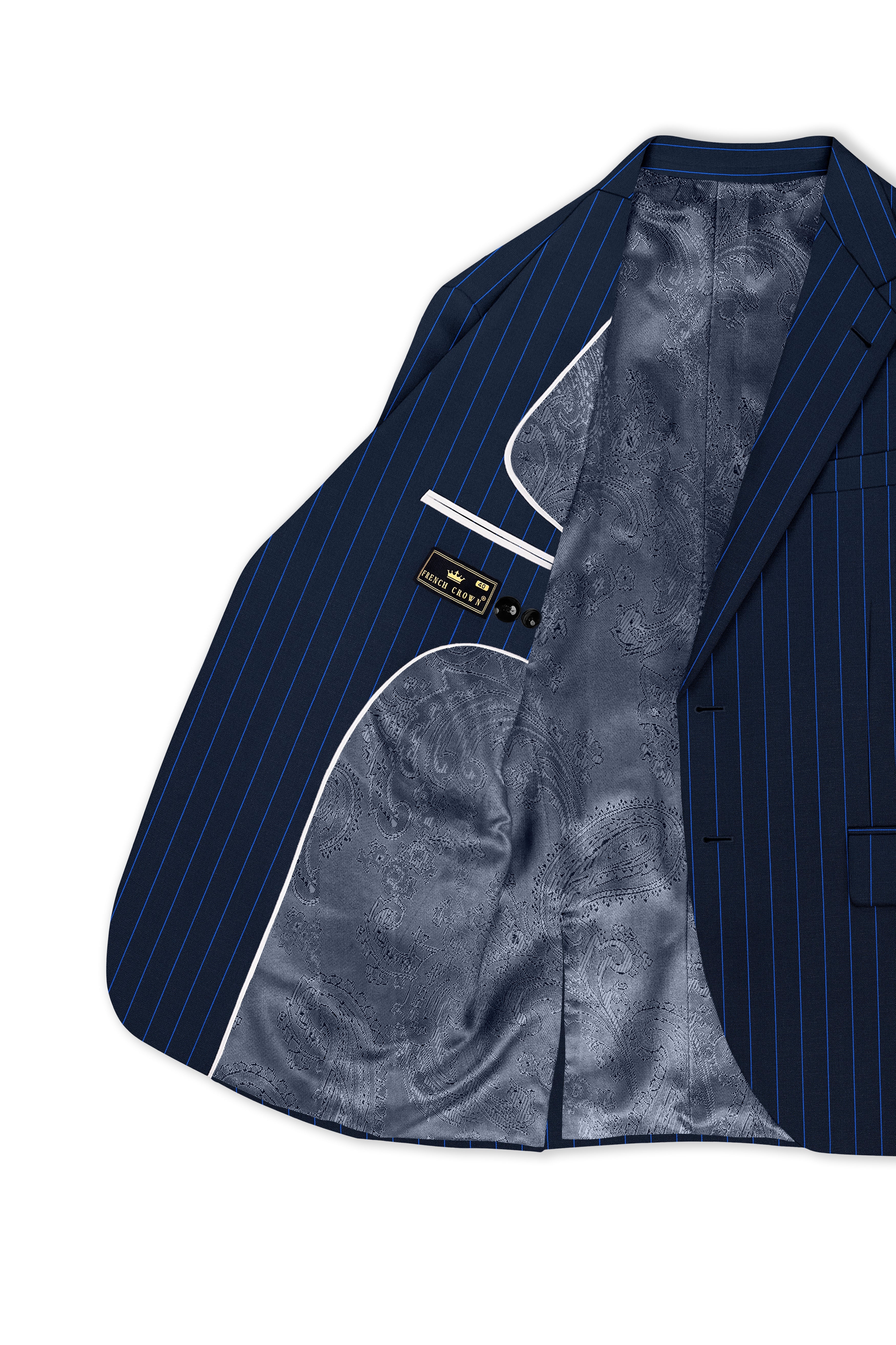 Strivon-Tealish Blue Chalk Striped Wool Rich Slight Stretch Single Breasted Blazer