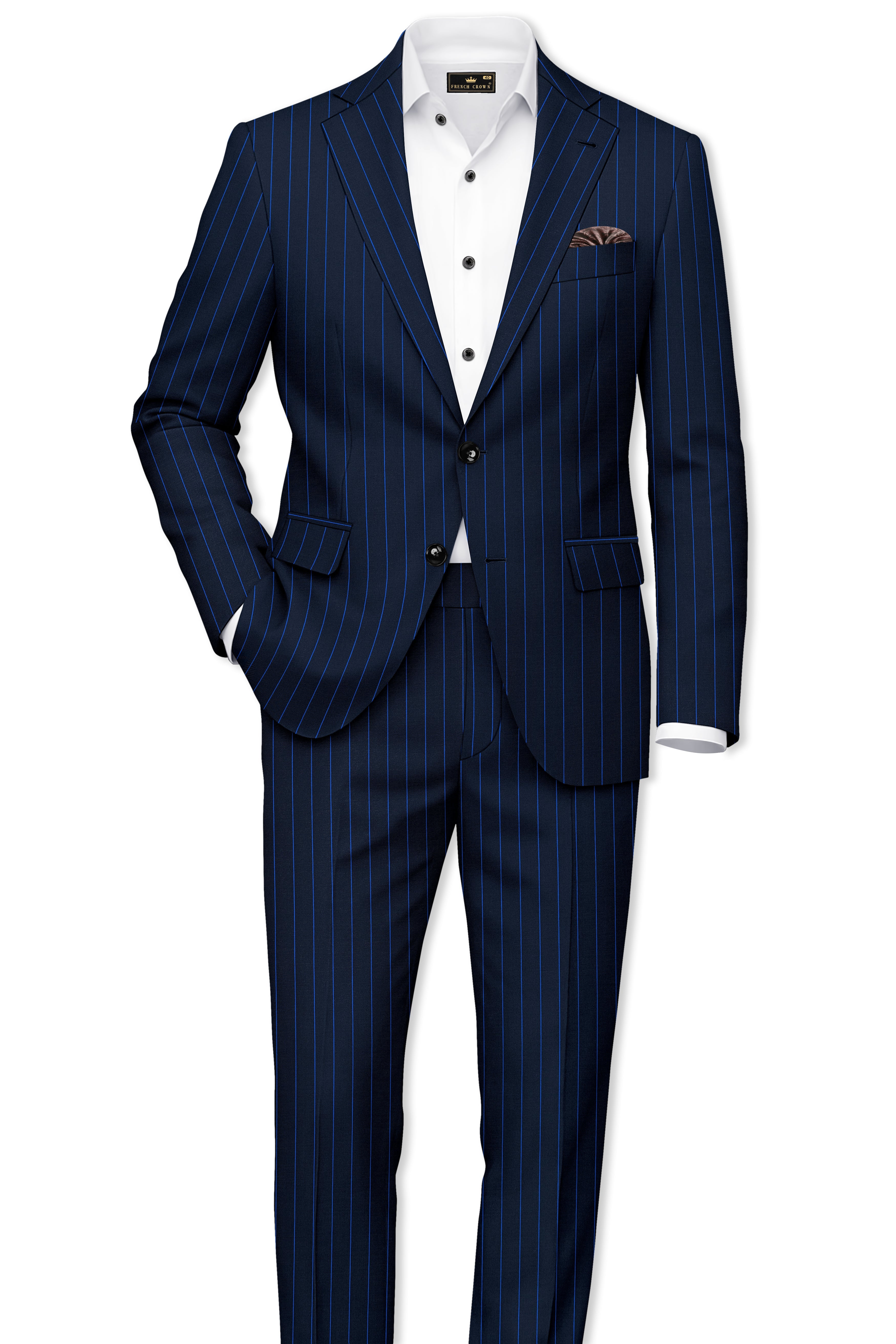 Strivon-Tealish Blue Chalk Striped Wool Rich Slight Stretch Single Breasted Blazer