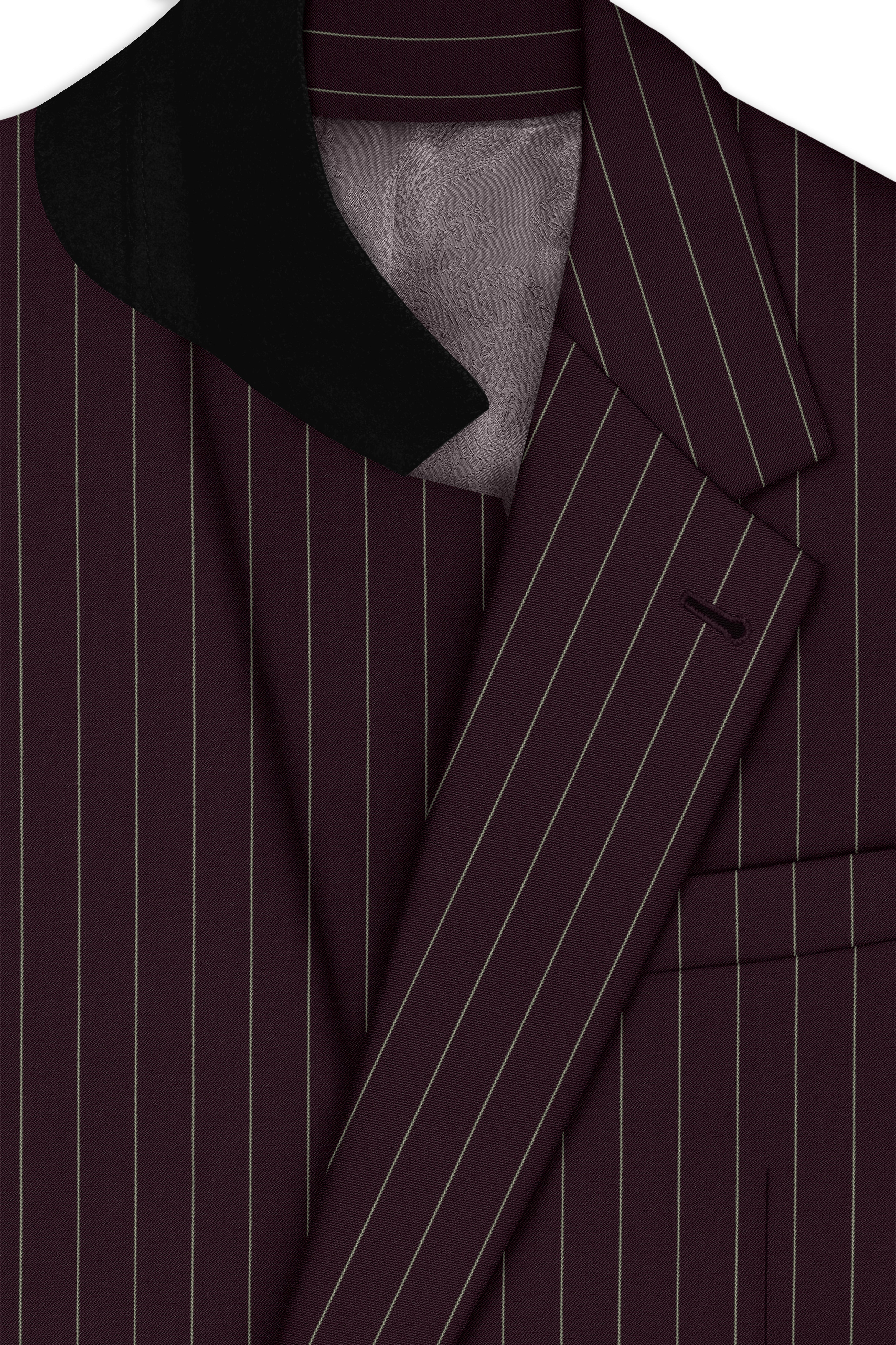 Valiant-Seal Maroon And Bright White Chalk Striped Wool Rich Slight Stretch Single Breasted Blazer