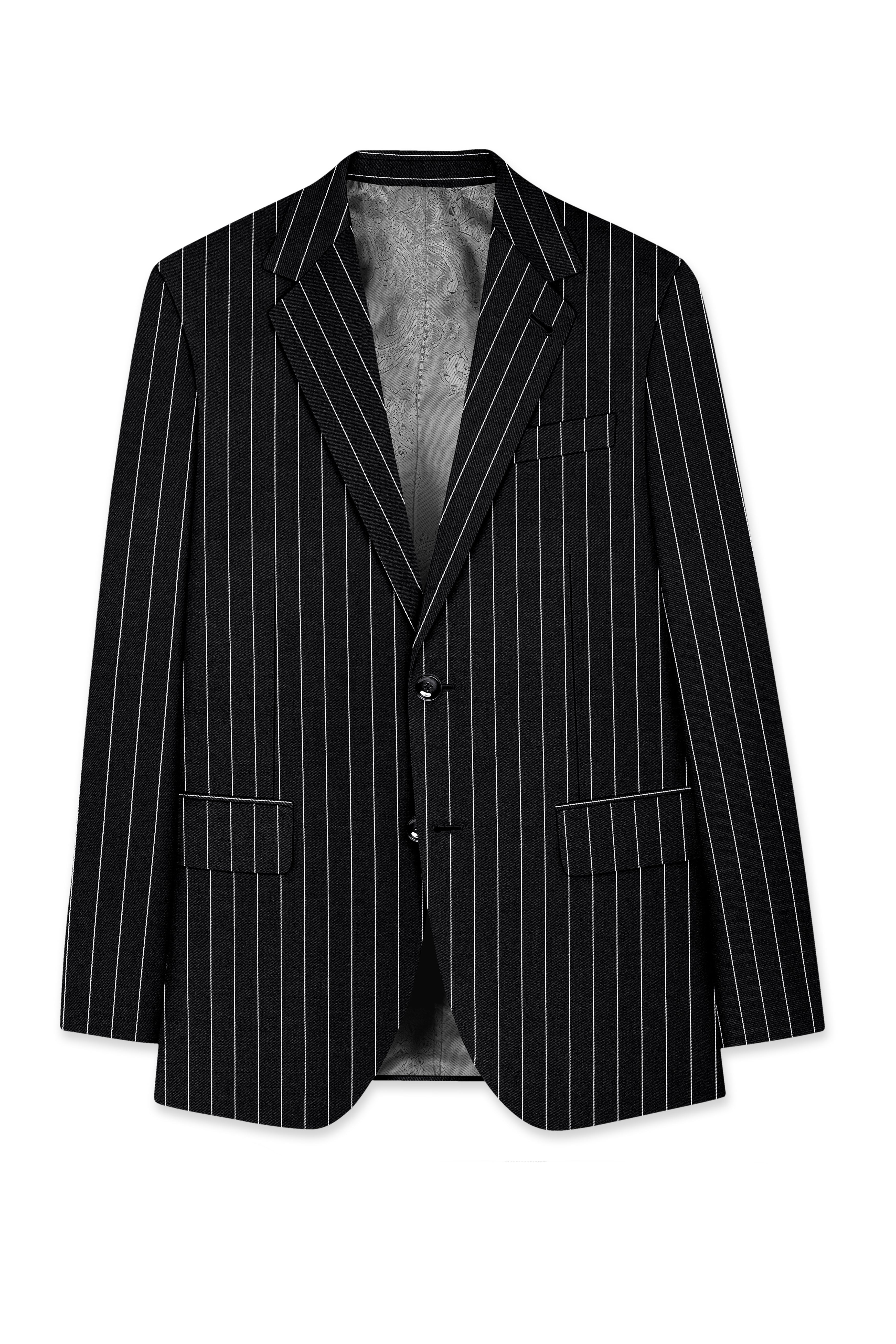 Noirline-Jade Black And Bright White Awning Striped Wool Rich Slight Stretch Single Breasted Blazer