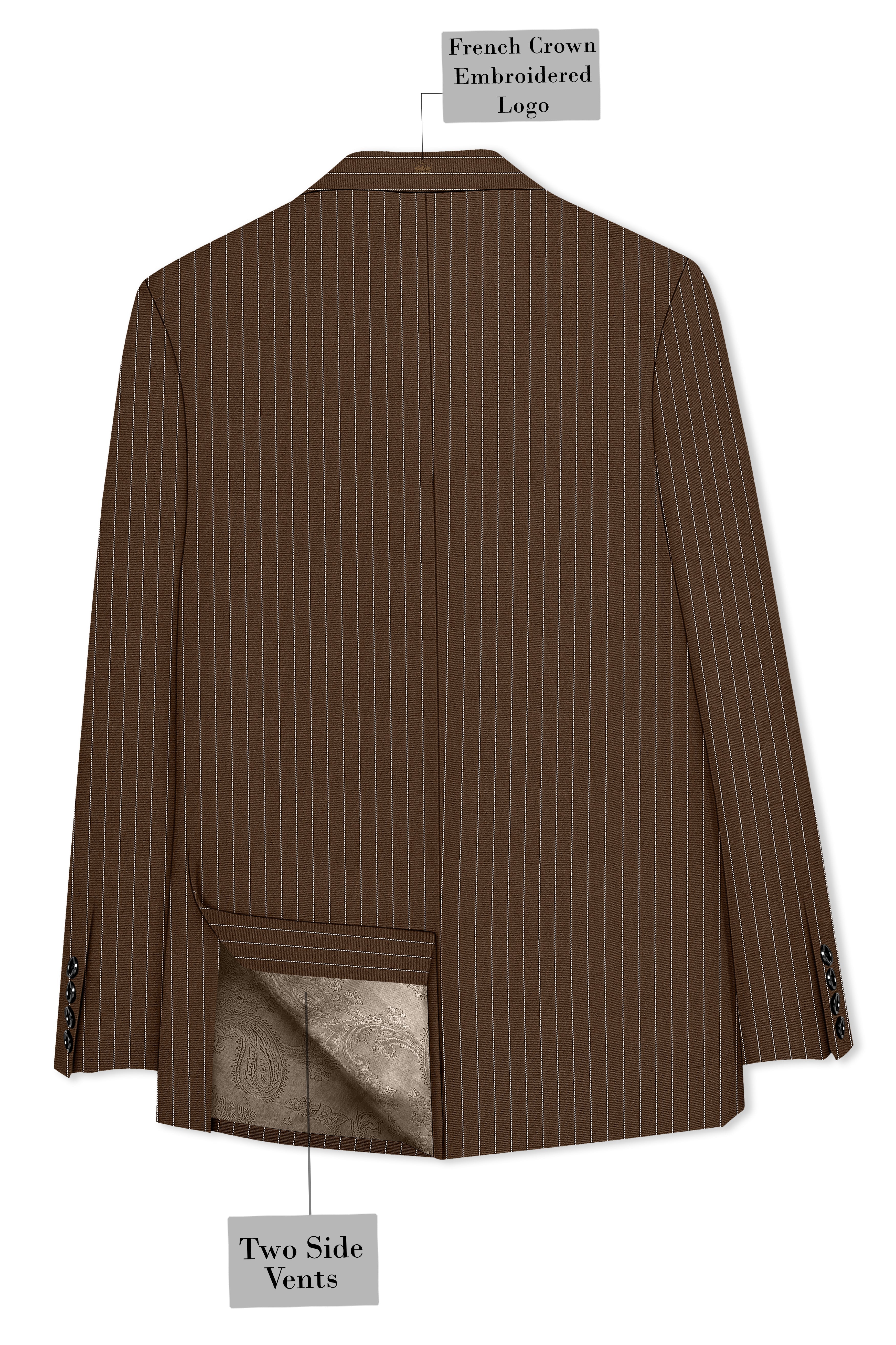 Bristol-Iroko Brown And Bright White Chalk Striped Wool Rich Slight Stretch Single Breasted Blazer