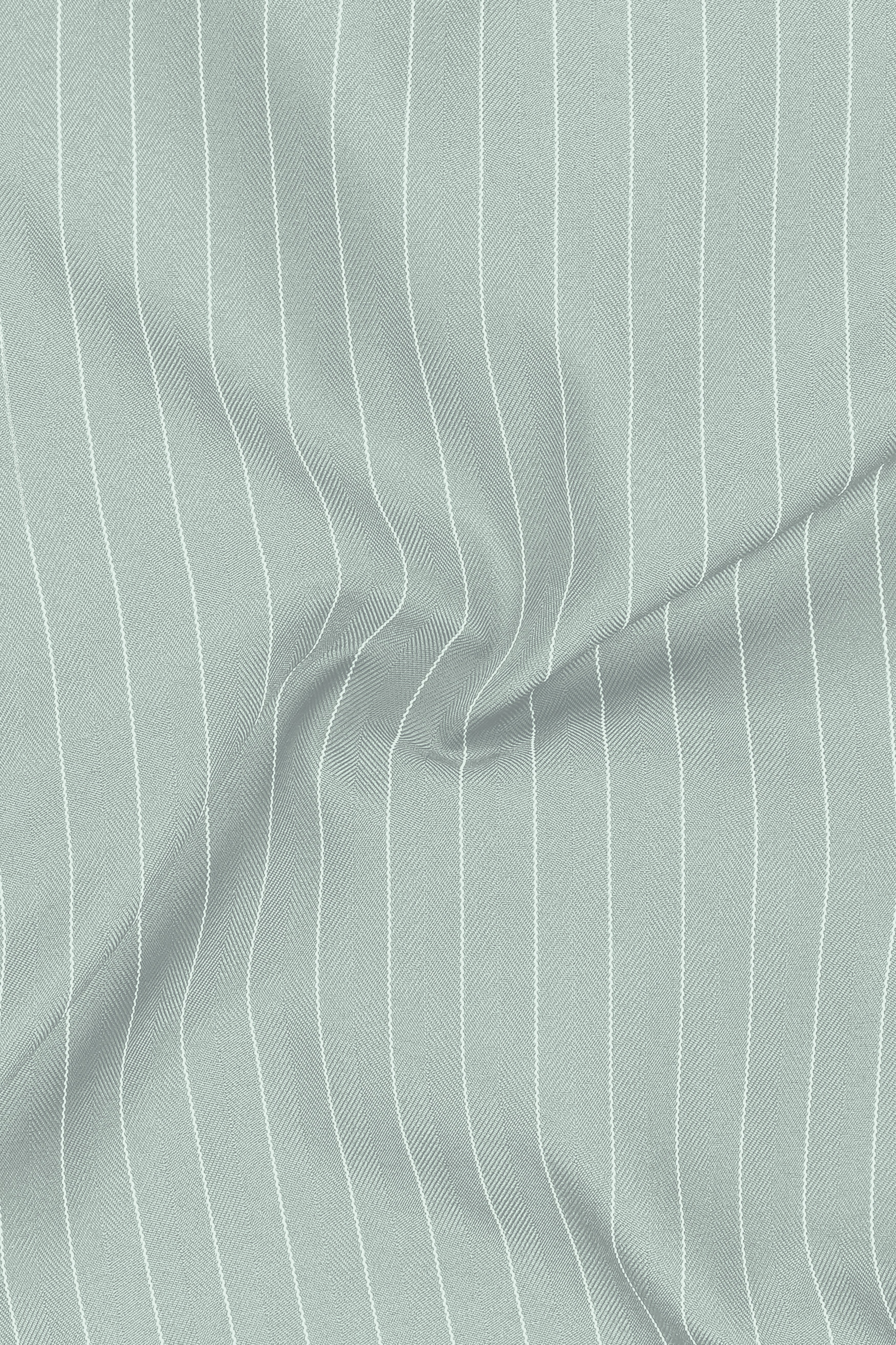 Halcyon-Pale Slate Green Herringbone Striped Wool Rich Slight Stretch Single Breasted Blazer