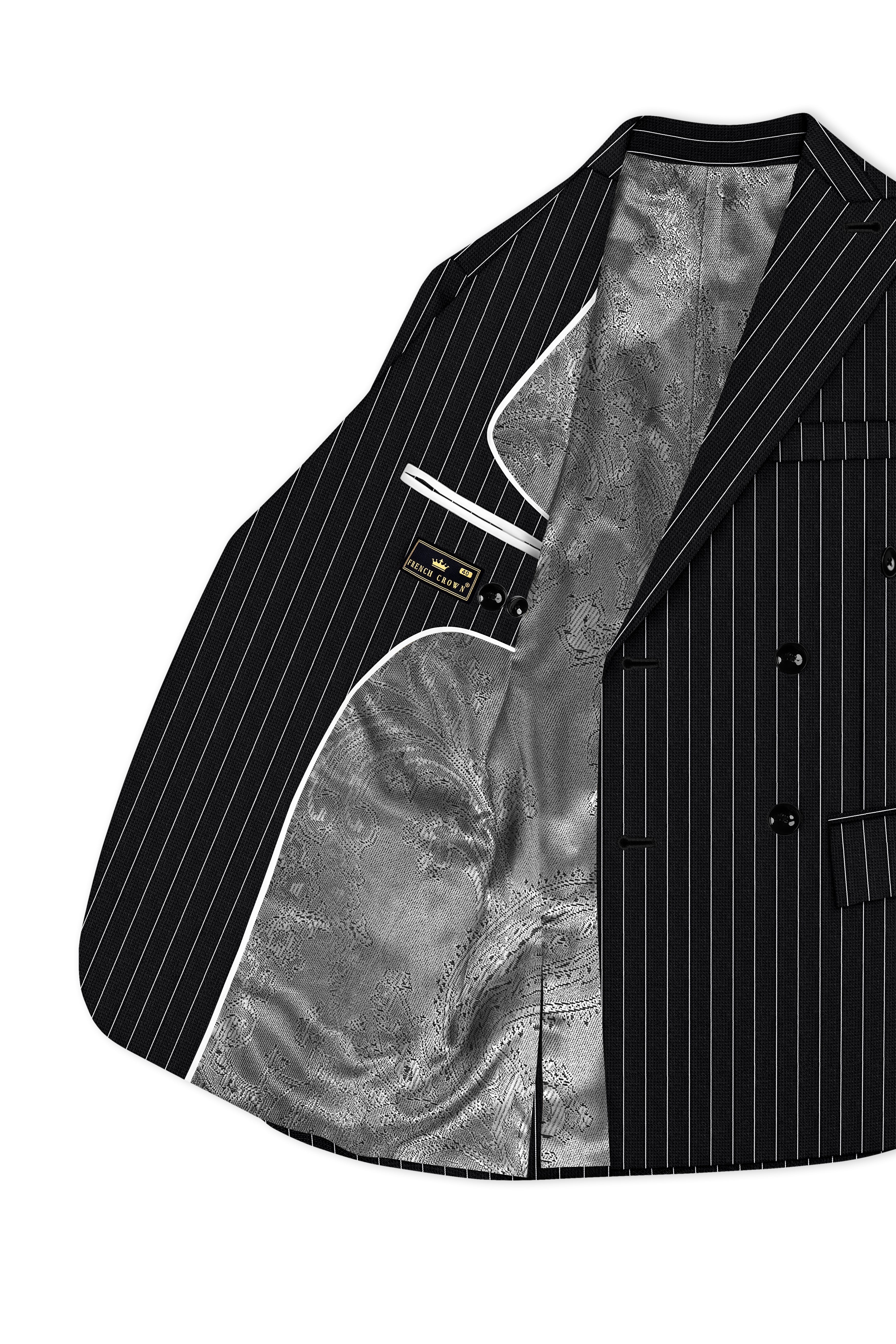 Viceroy-Jade Black And Bright White Chalk Striped Wool Rich Slight Stretch Double Breasted Blazer