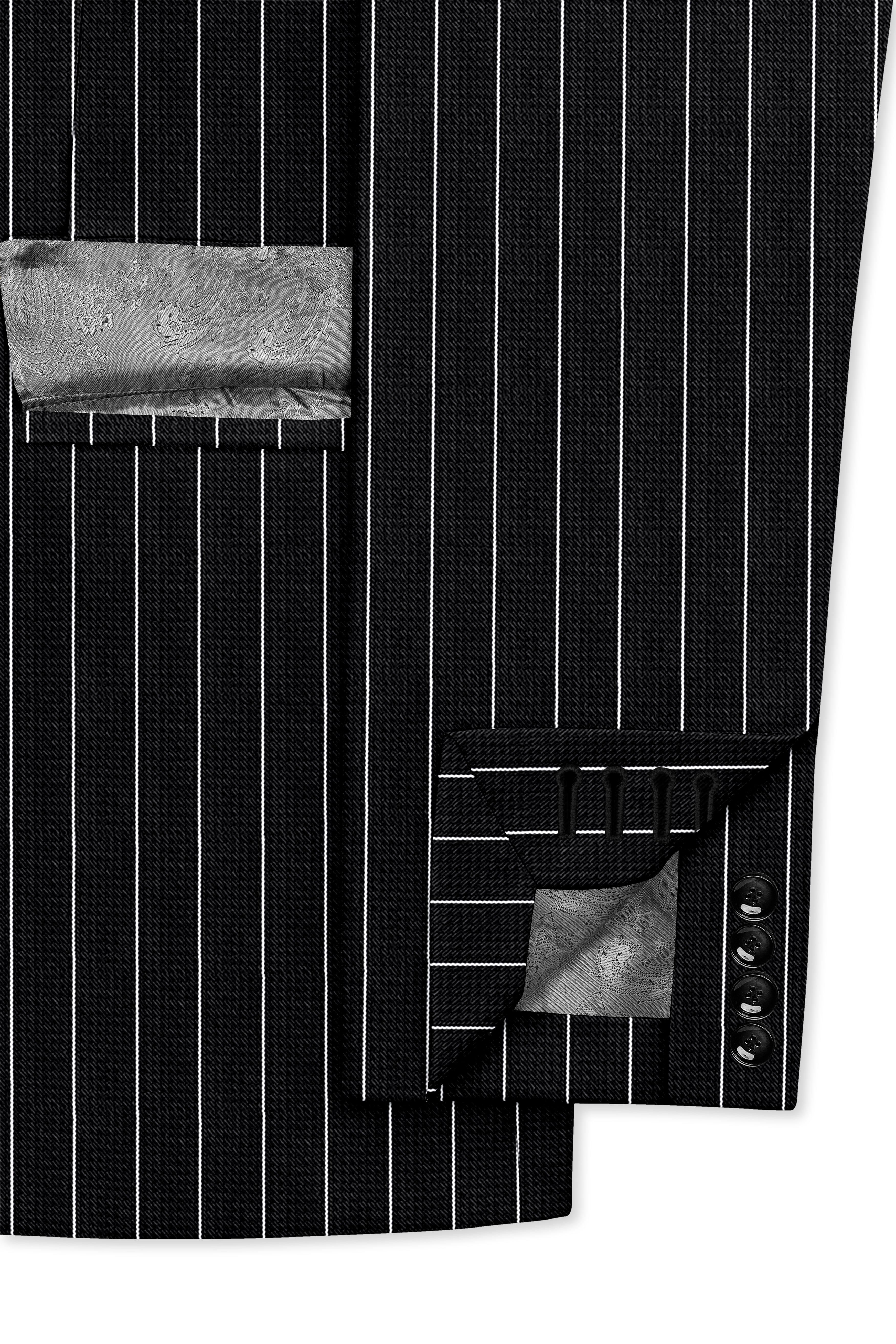Viceroy-Jade Black And Bright White Chalk Striped Wool Rich Slight Stretch Double Breasted Blazer