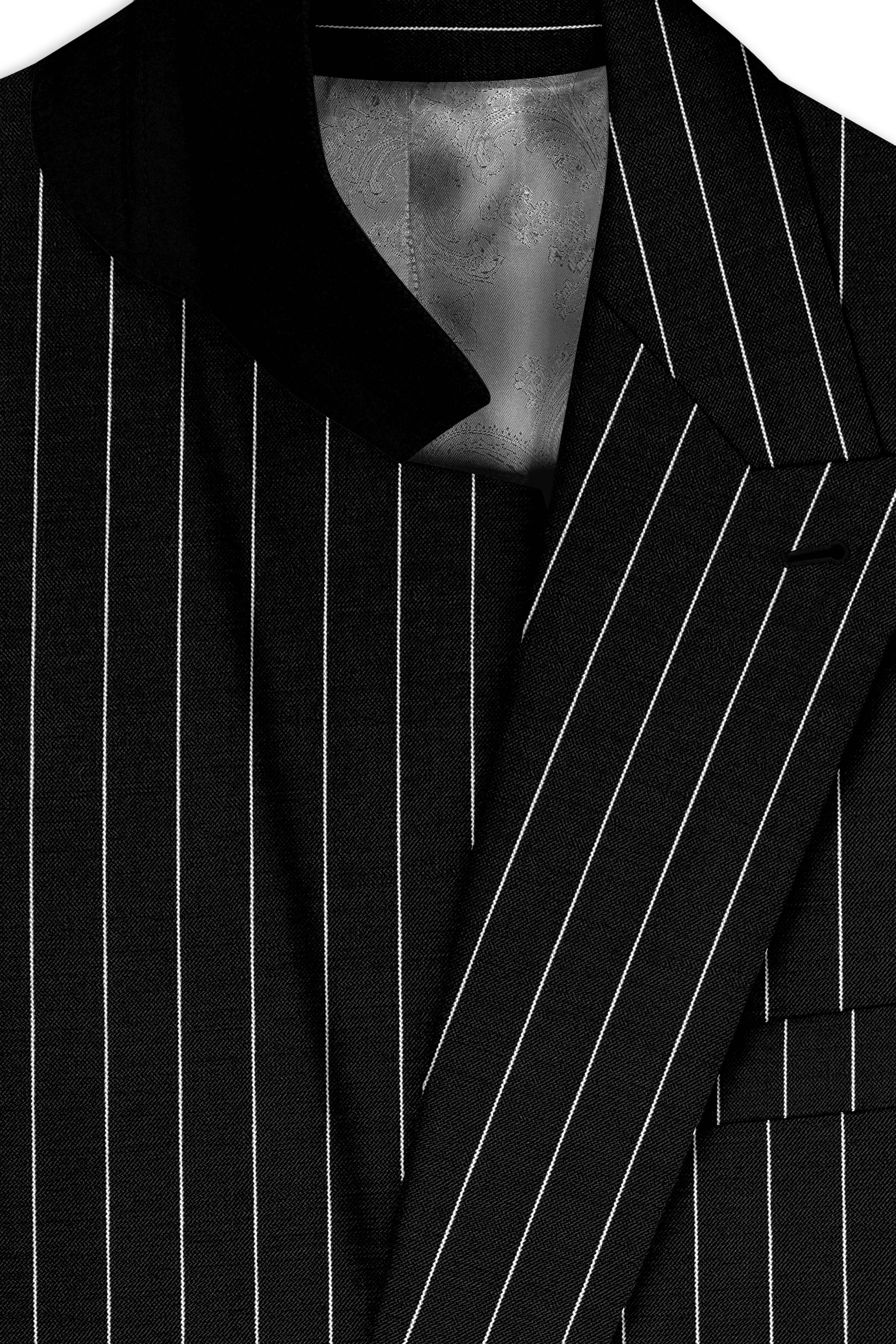 Noirline-Jade Black And Bright White Awning Striped Wool Rich Slight Stretch Double Breasted Blazer