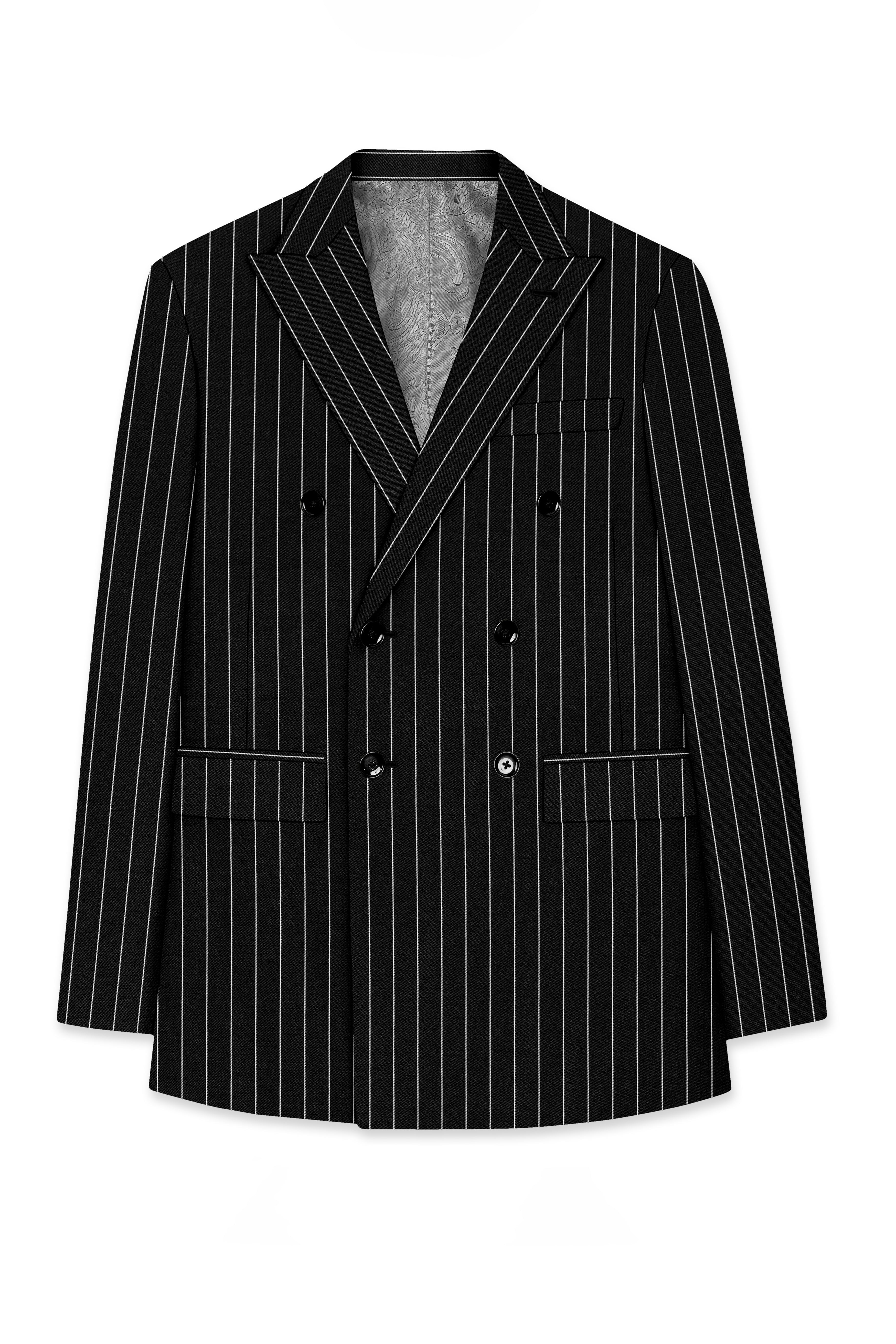 Noirline-Jade Black And Bright White Awning Striped Wool Rich Slight Stretch Double Breasted Blazer