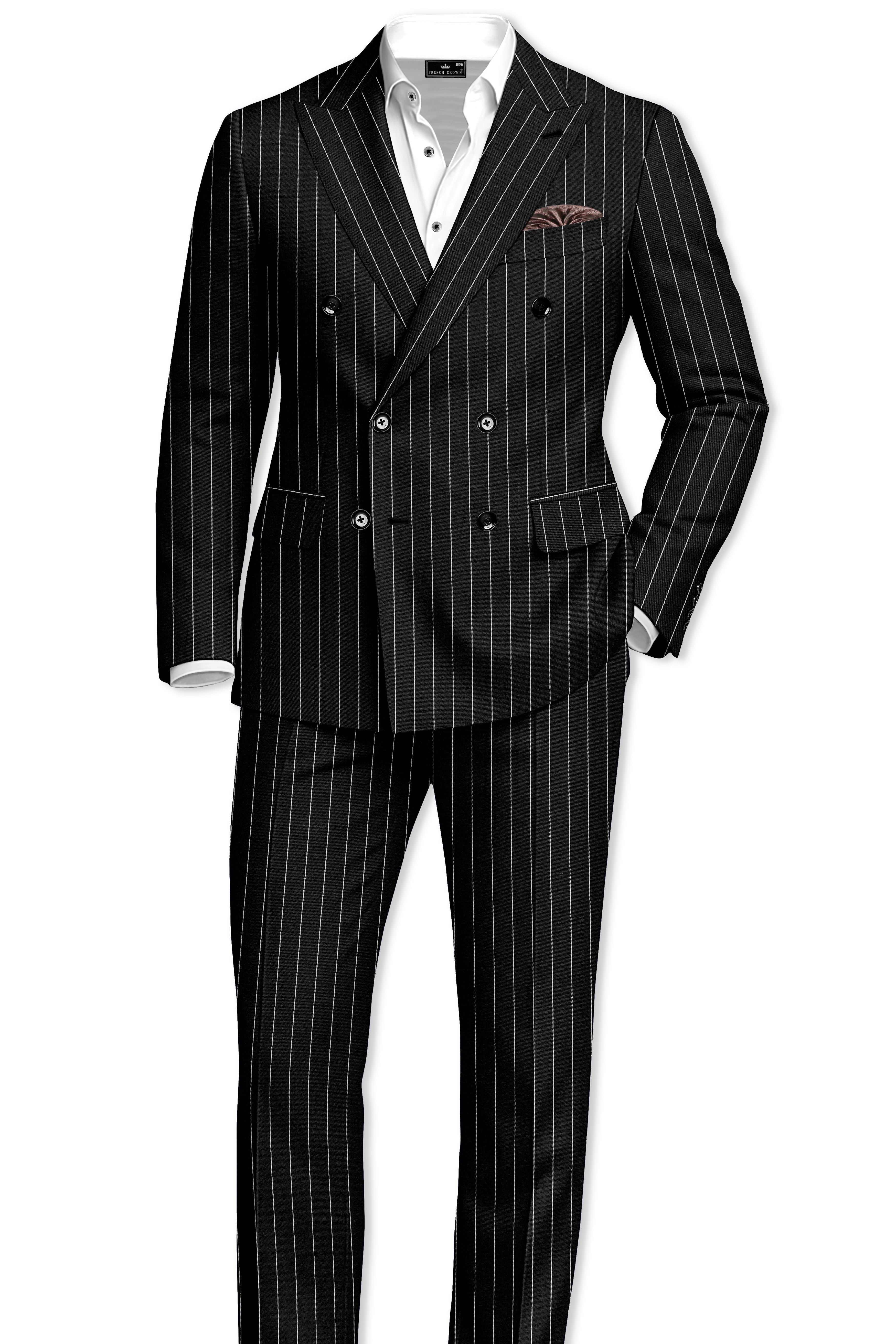 Noirline-Jade Black And Bright White Awning Striped Wool Rich Slight Stretch Double Breasted Blazer