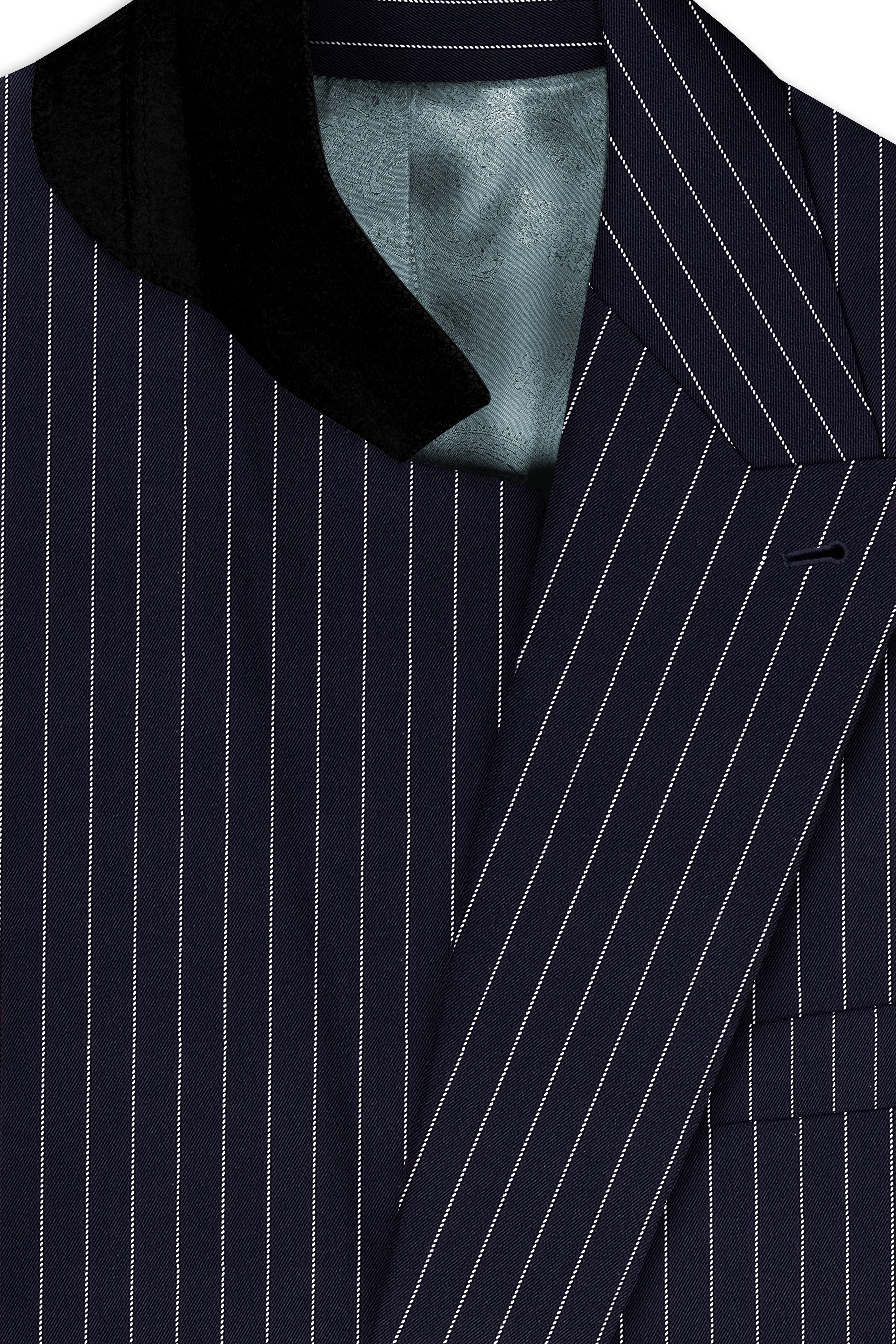 Aurelius-Cinder Blue Bright White Chalk Striped Wool Rich Slight Stretch Double Breasted Blazer