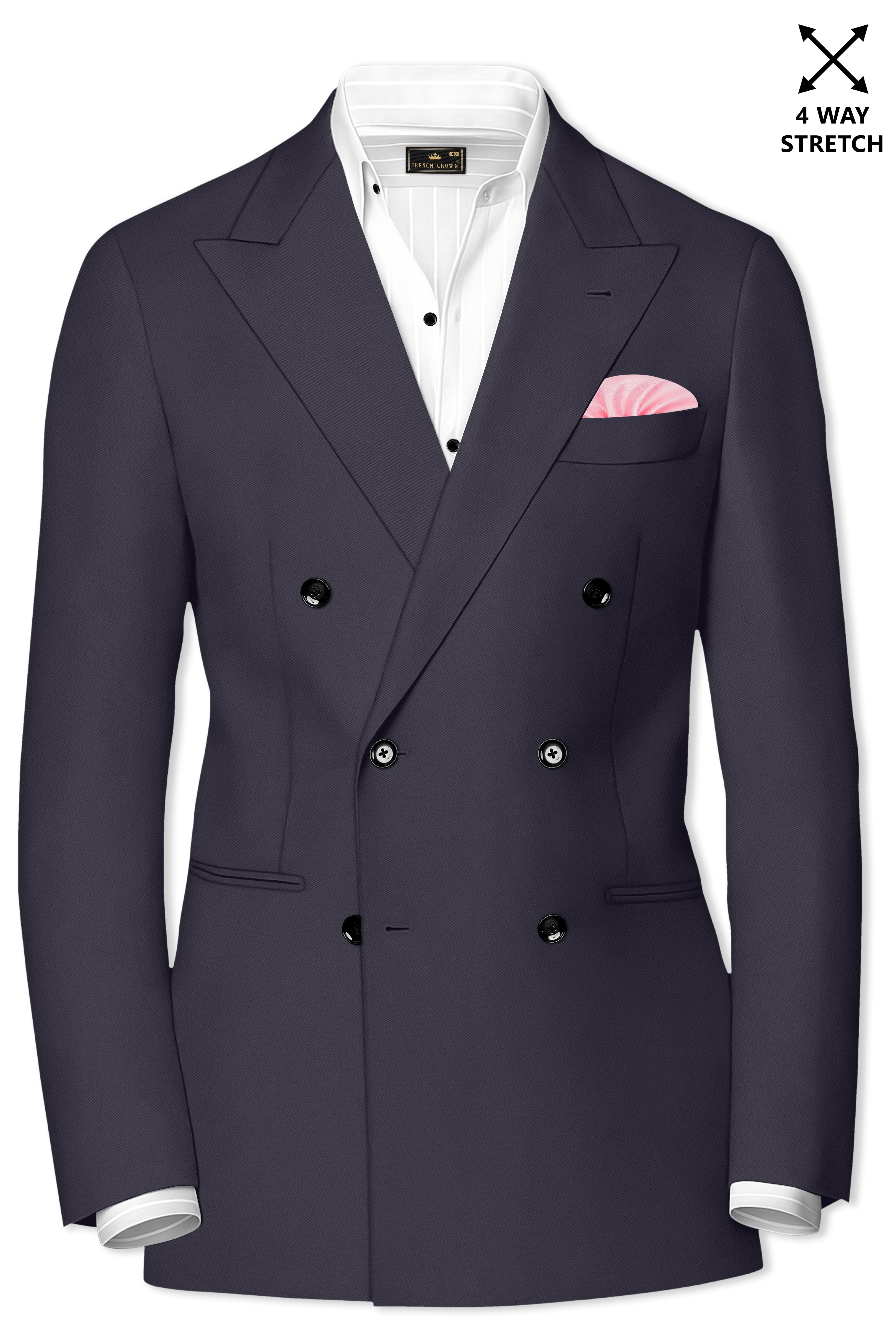 Aeris-Bastilie Gray 4-Way Stretch Wrinkle-Free Fluid Drape Fabric Double Breasted Blazer