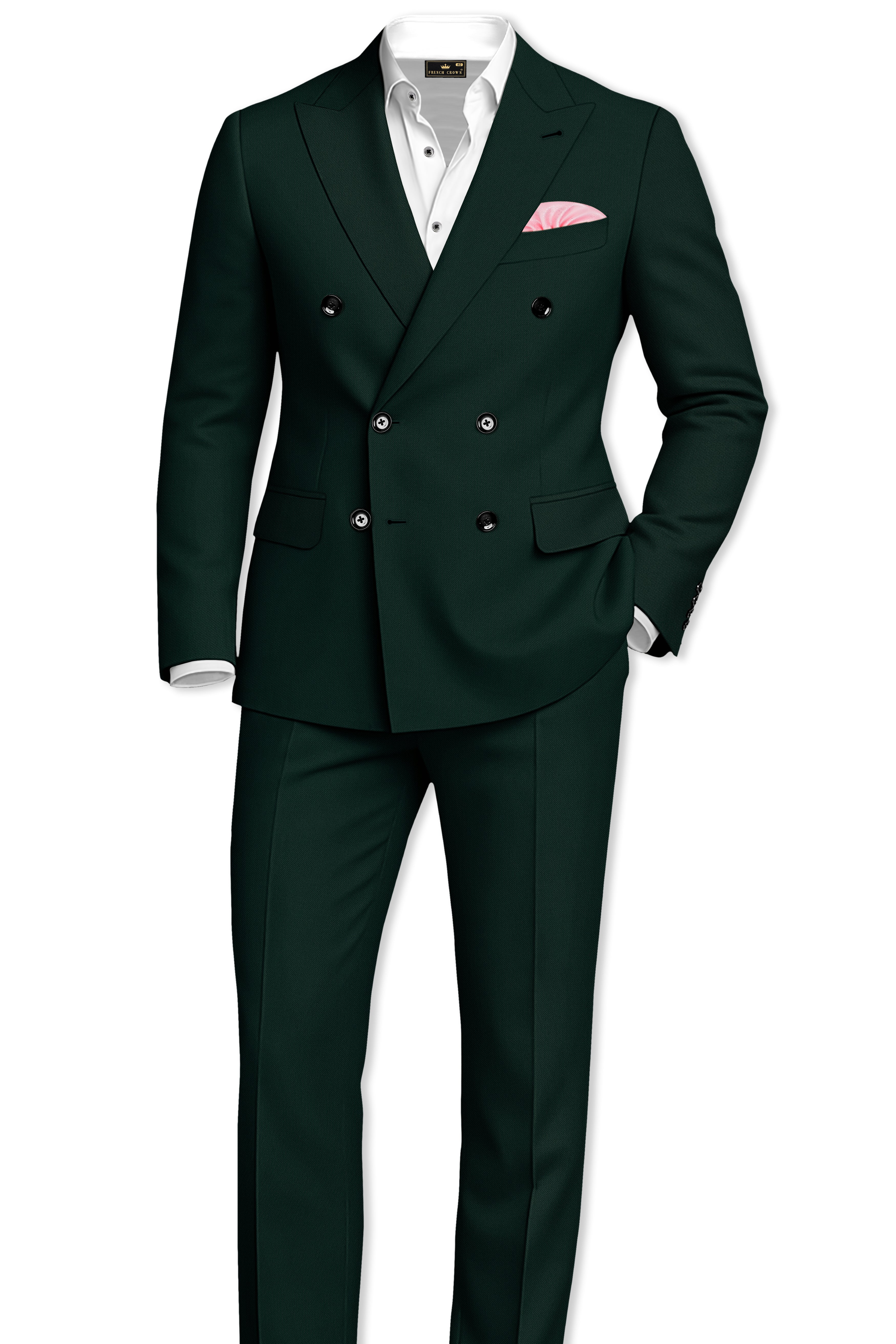Verde-Aztec Green 4-Way Stretch Wrinkle-Free Fluid Drape Fabric Double Breasted Blazer