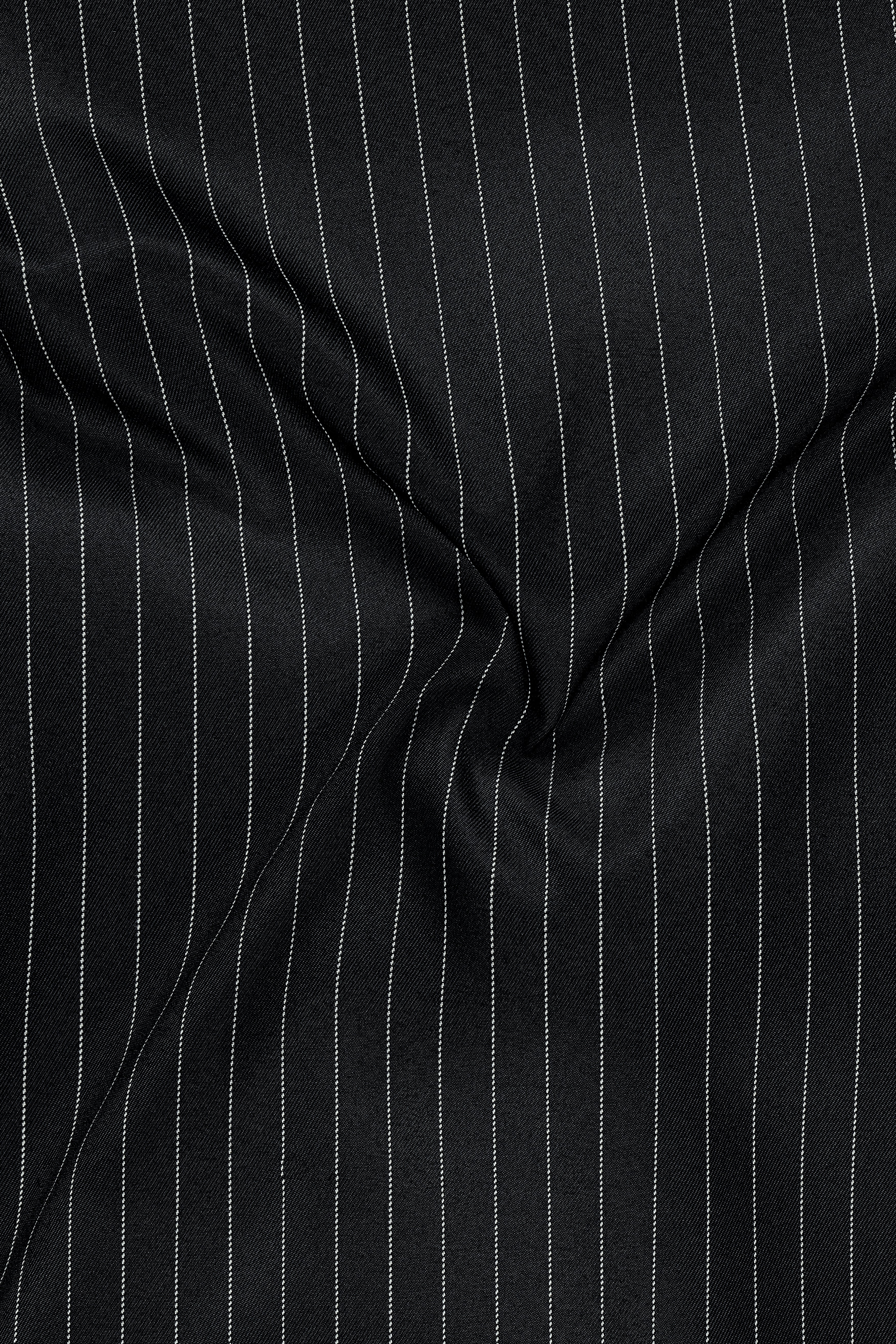 Strivon-Jade Black And Bright White Chalk Striped Wool Rich Slight Stretch Single Breasted Blazer
