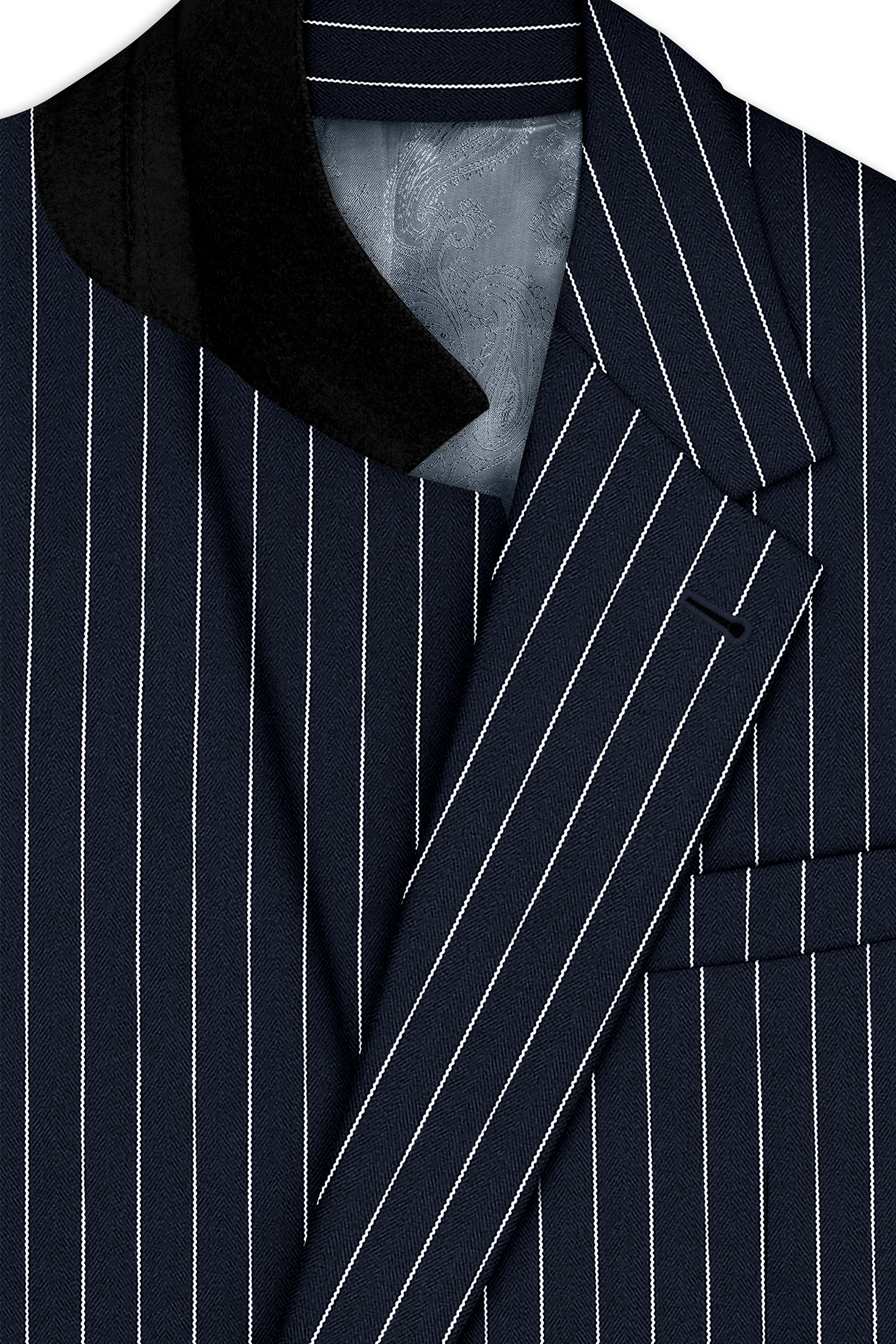 Echelon-Vulcan Blue Herringbone Striped Wool Rich Slight Stretch Single Breasted Blazer