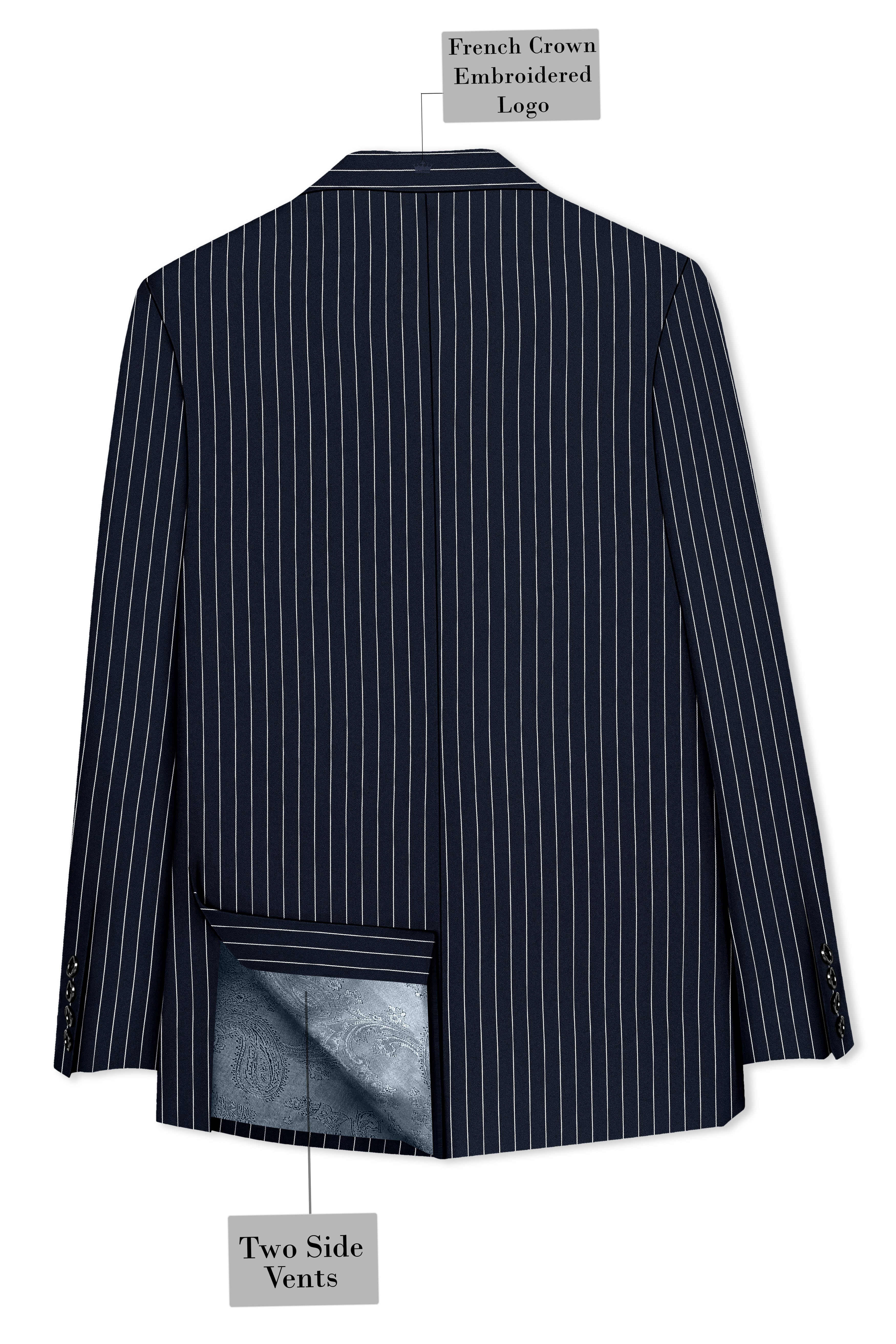 Echelon-Vulcan Blue Herringbone Striped Wool Rich Slight Stretch Single Breasted Blazer