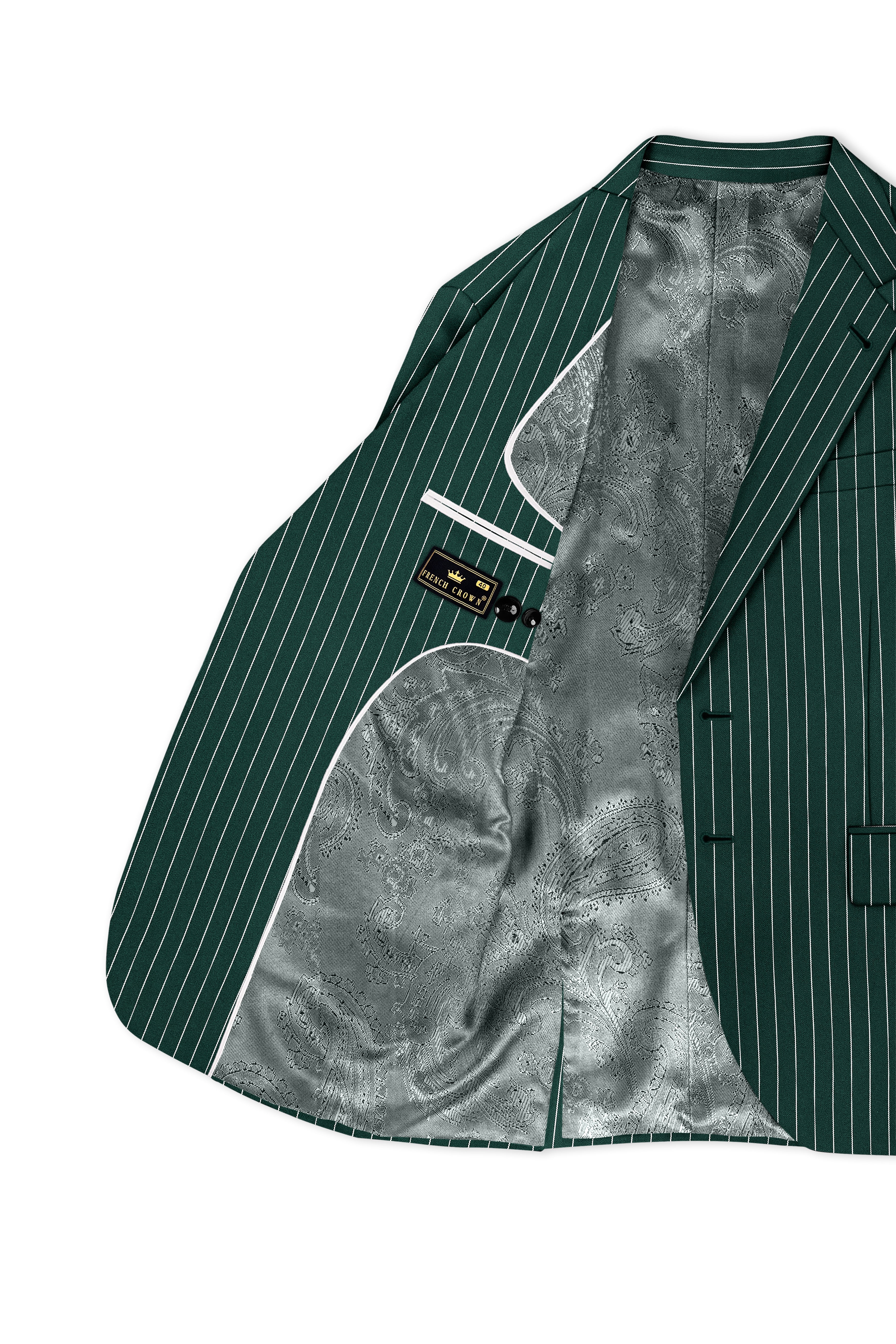 Arbor-Timber Green Herringbone Striped Wool Rich Slight Stretch Single Breasted Blazer