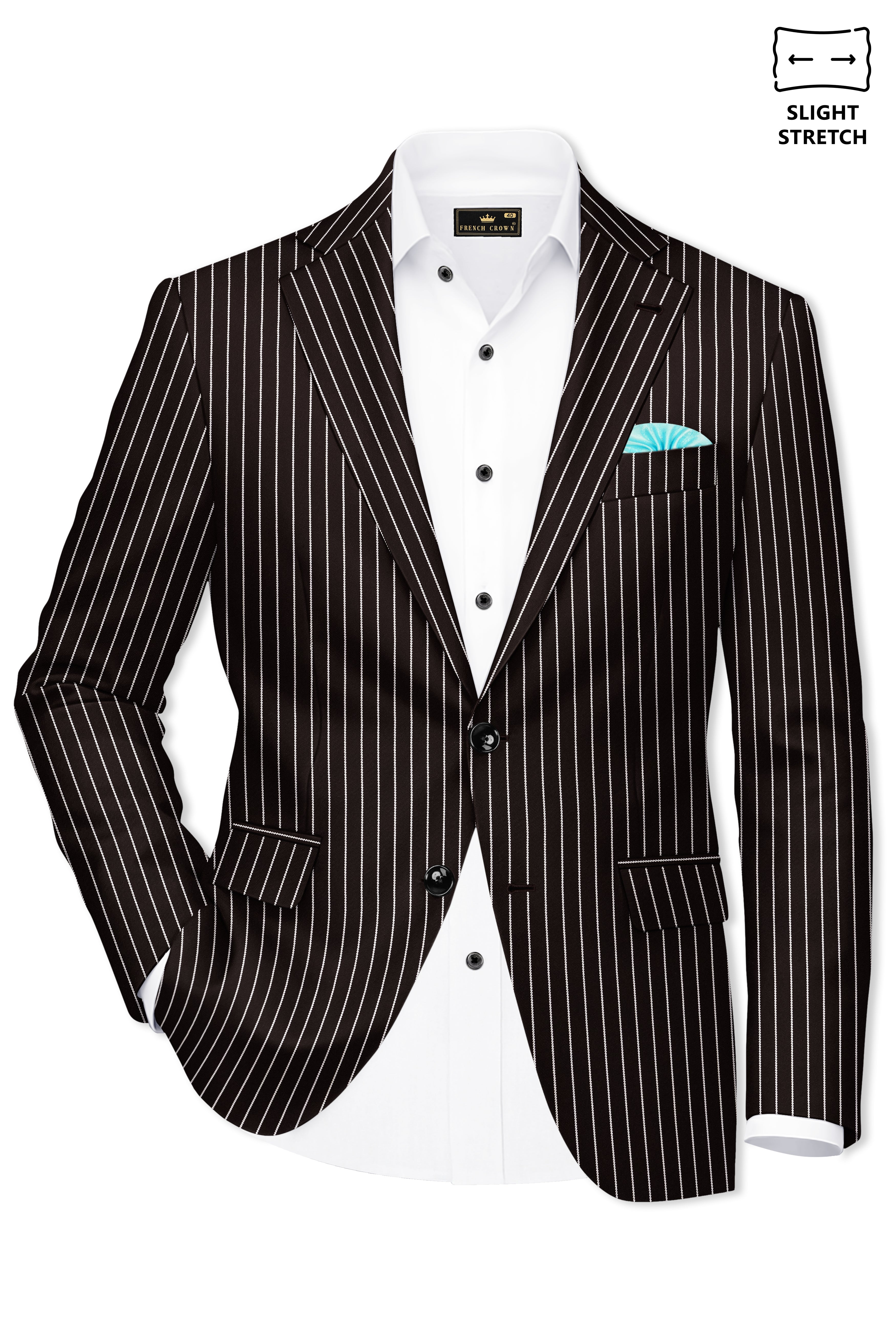 Bastion-Gondola Brown And Bright White Chalk Striped Wool Rich Slight Stretch Single Breasted Blazer