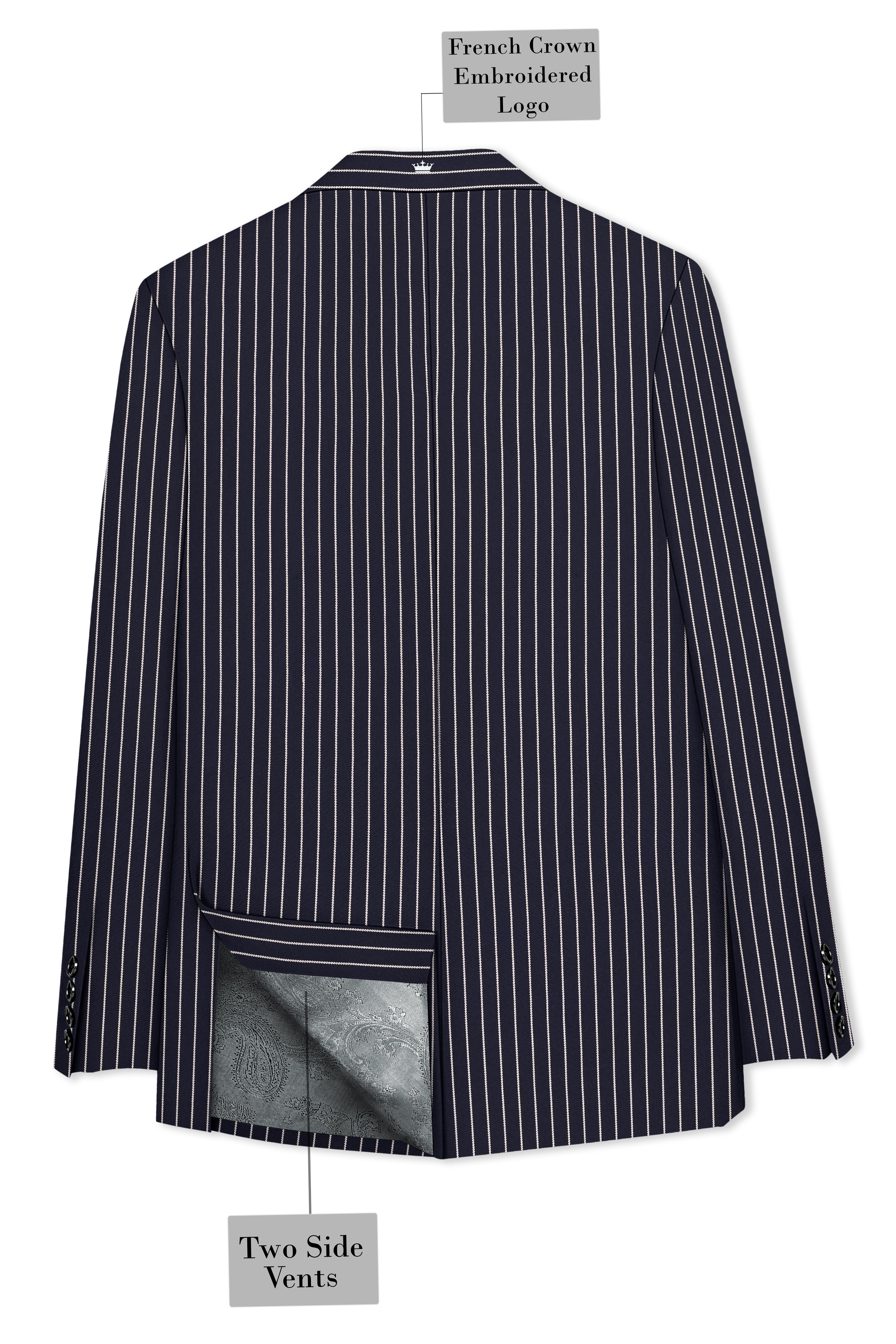 Maris-Baltic Sea Blue And Bright White Chalk Striped Wool Rich Slight Stretch Single Breasted Blazer