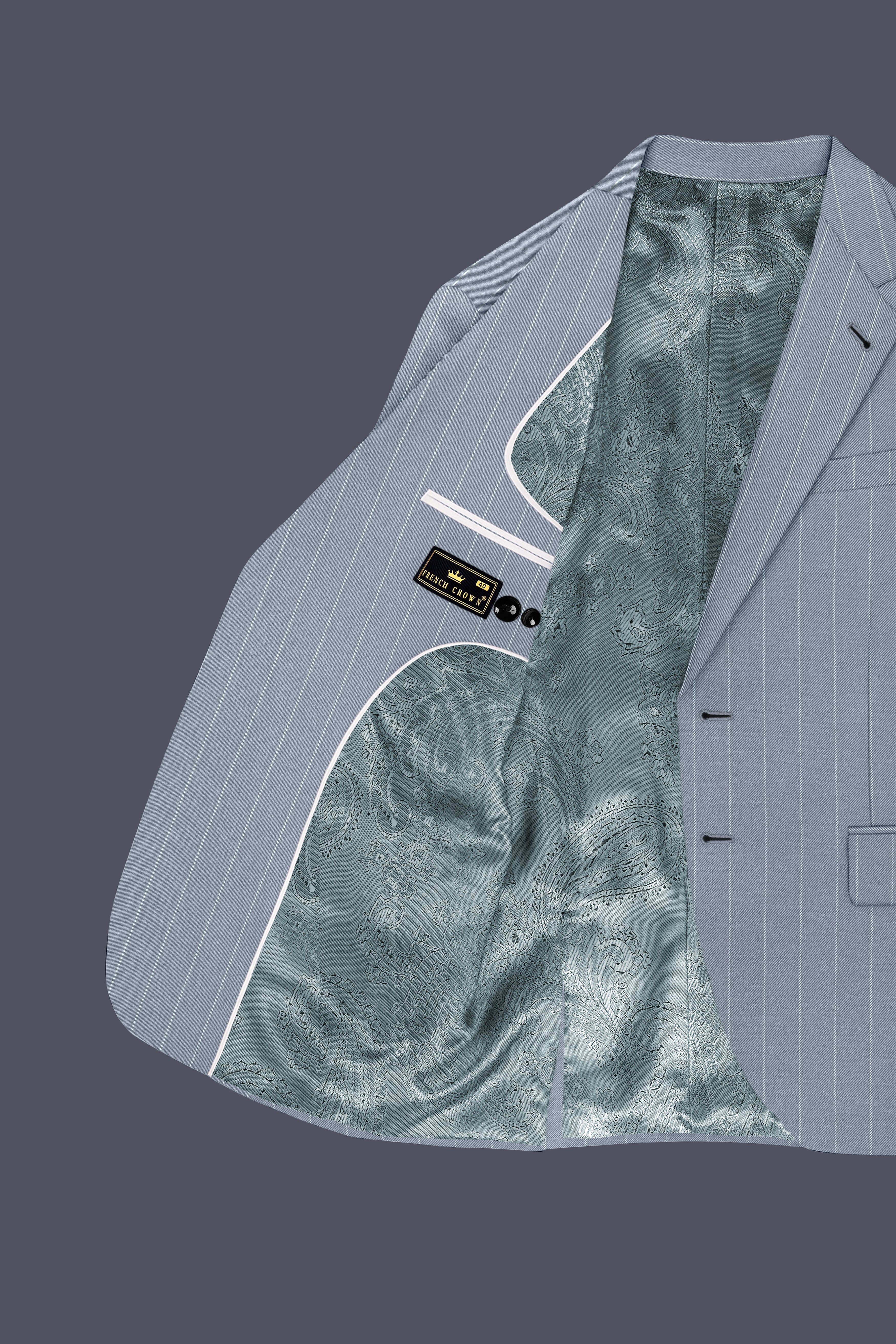 Prestige-Regent Gray And Bright White Chalk Striped Wool Rich Slight Stretch Single Breasted Blazer