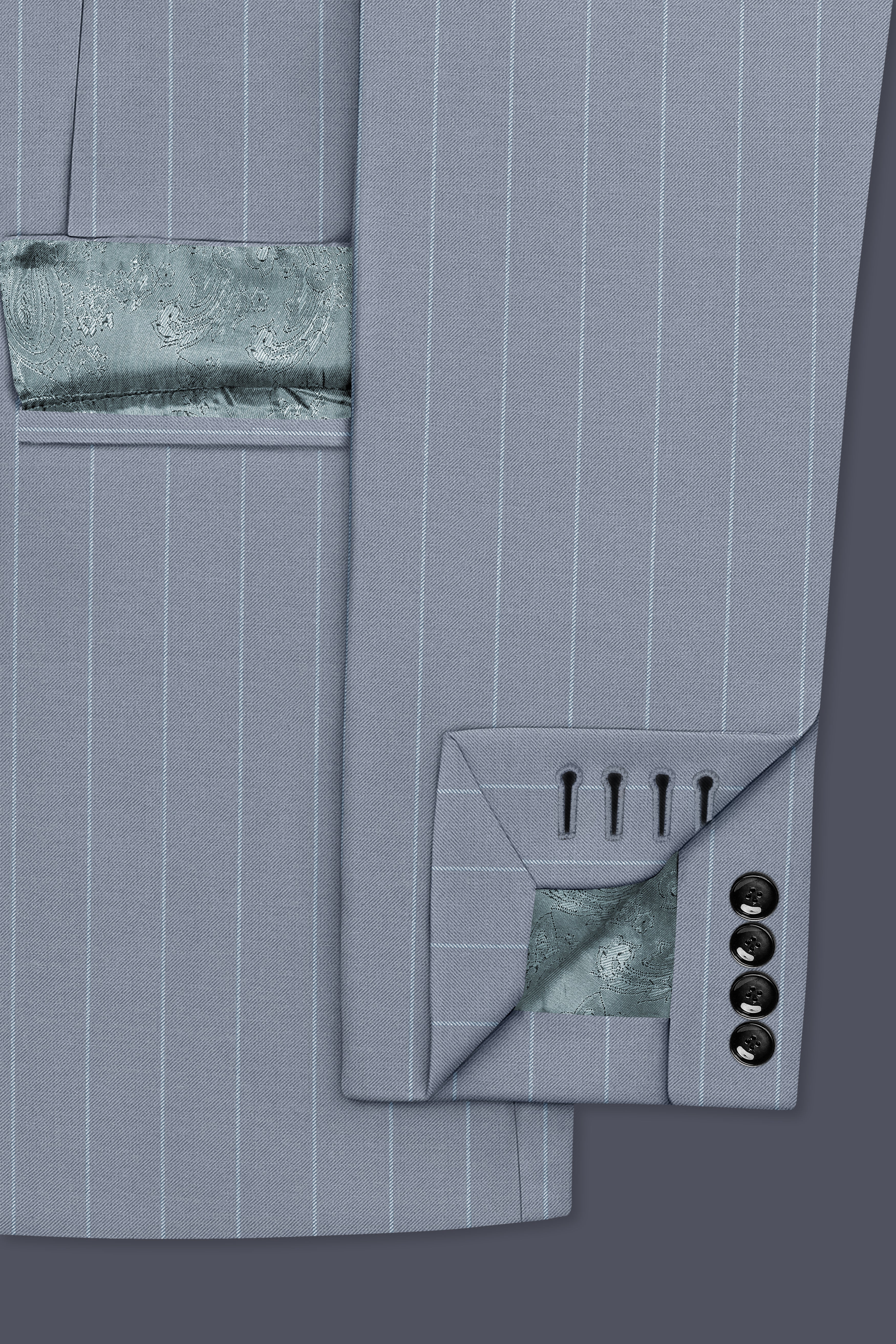 Prestige-Regent Gray And Bright White Chalk Striped Wool Rich Slight Stretch Single Breasted Blazer