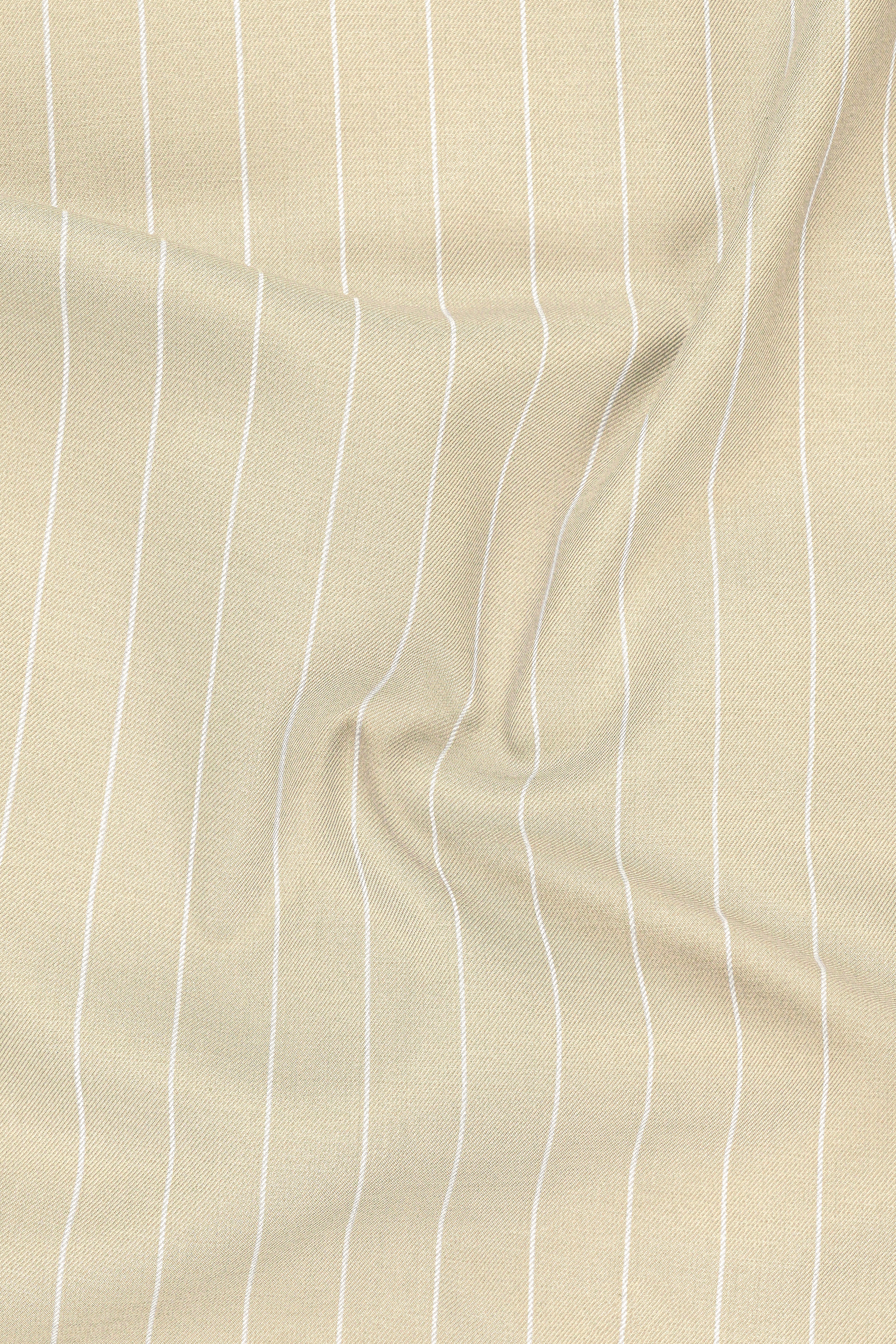 Lumier-Akaroa Cream And Bright White Chalk Striped Wool Rich Slight Stretch Single Breasted Blazer