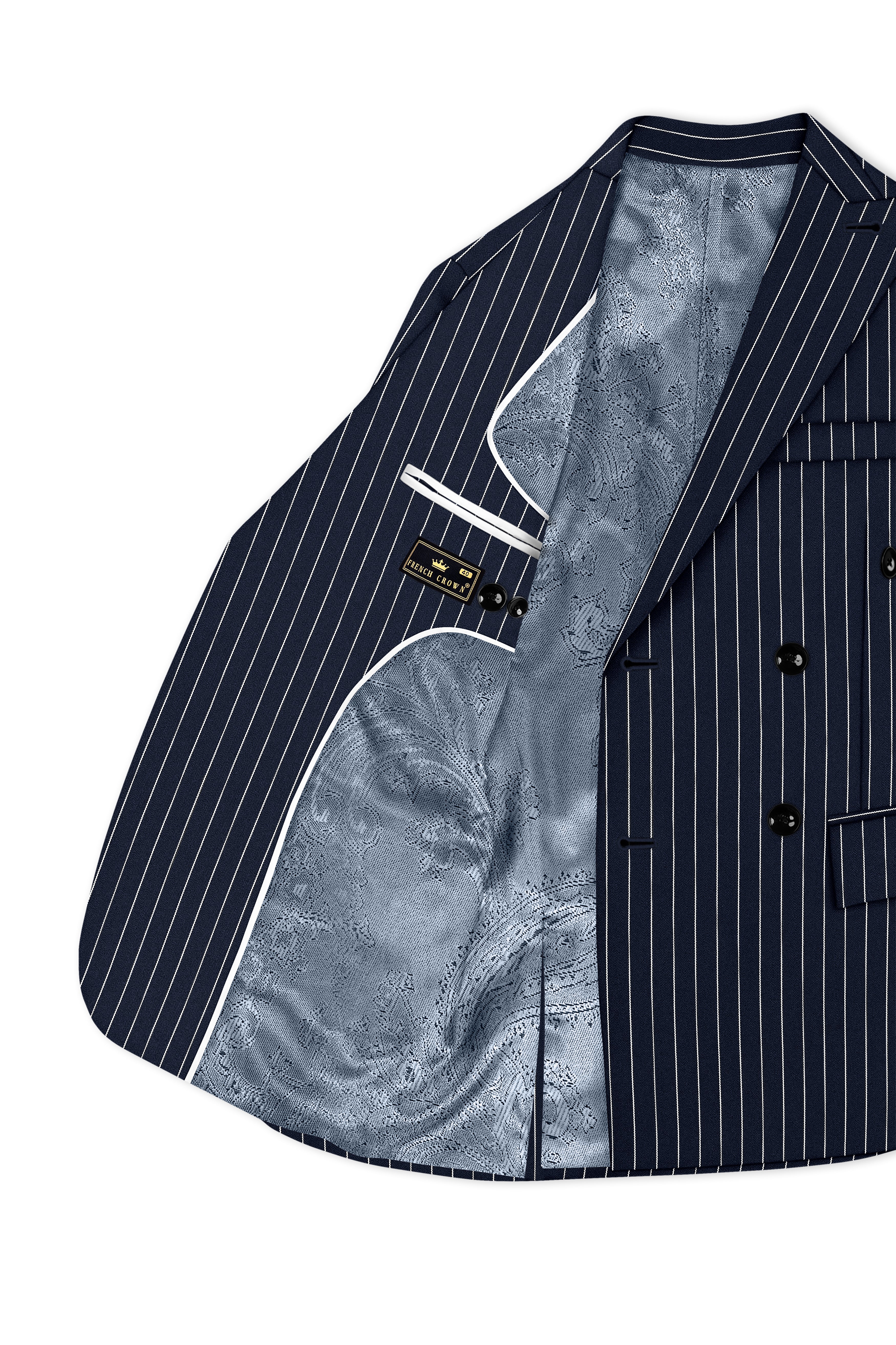 Echelon-Vulcan Blue Herringbone Striped Wool Rich Slight Stretch Double Breasted Blazer