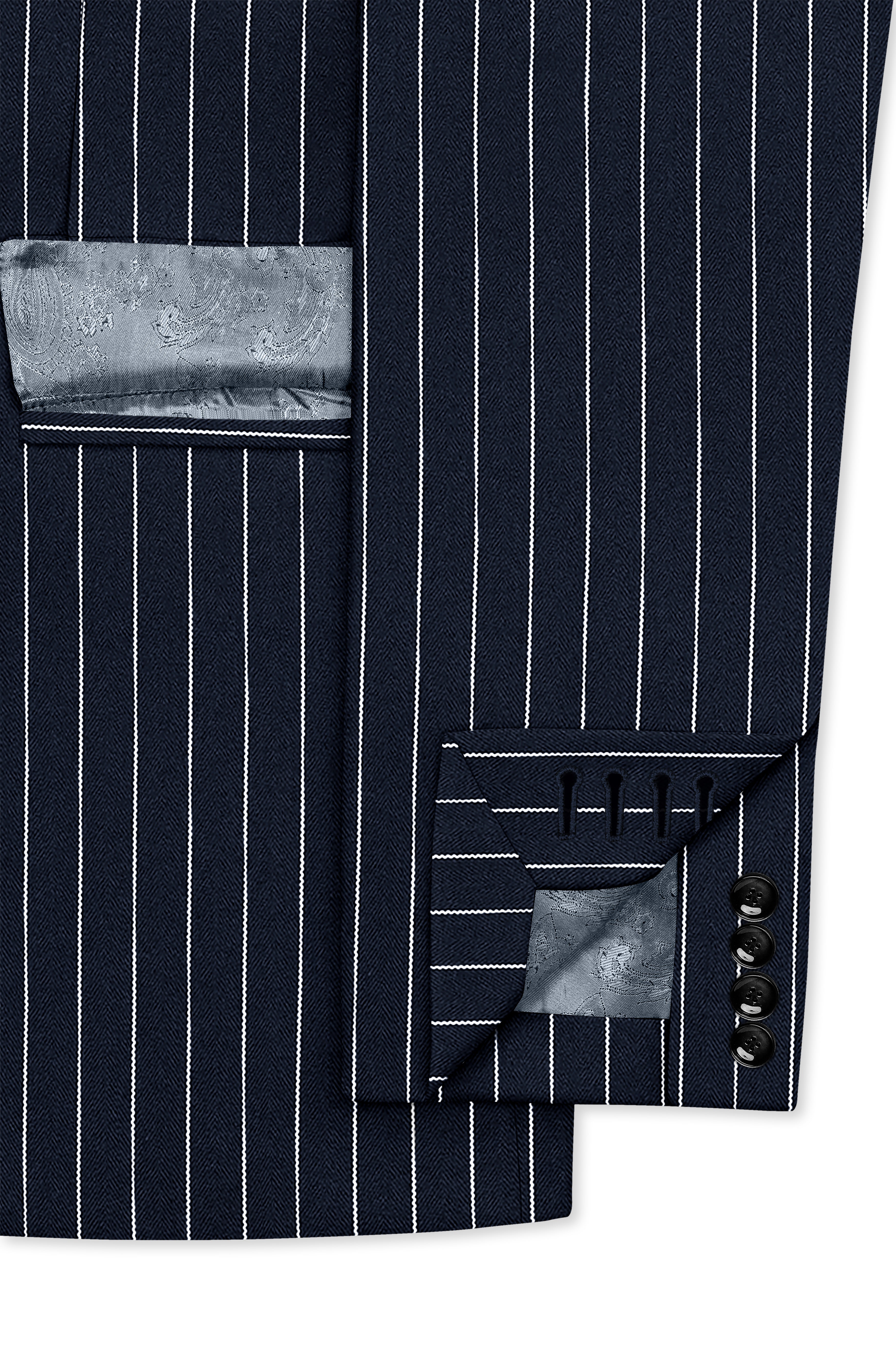 Echelon-Vulcan Blue Herringbone Striped Wool Rich Slight Stretch Double Breasted Blazer