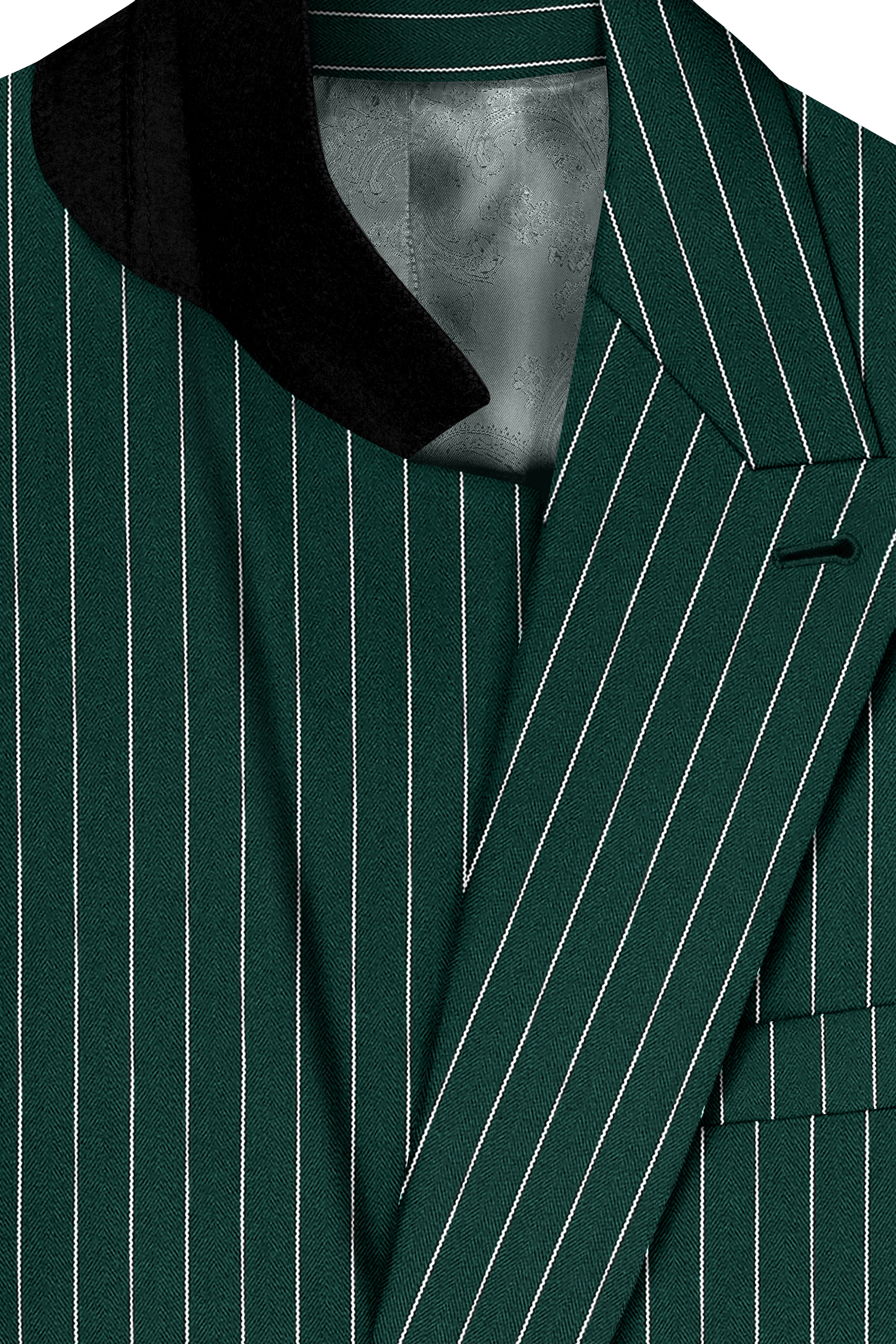 Arbor-Timber Green Herringbone Striped Wool Rich Slight Stretch Double Breasted Blazer